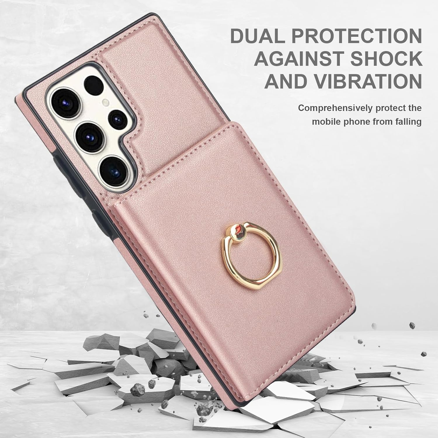 Asuwish Phone Case for Samsung Galaxy S23 Ultra 5G with Tempered Glass Screen Protector and RFID Card Holder Slot Ring Kickstand Cell Accessories S23Ultra 23S S 23 23Ultra 6.8 Inch Women Men Rose Gold - Purple image number 7