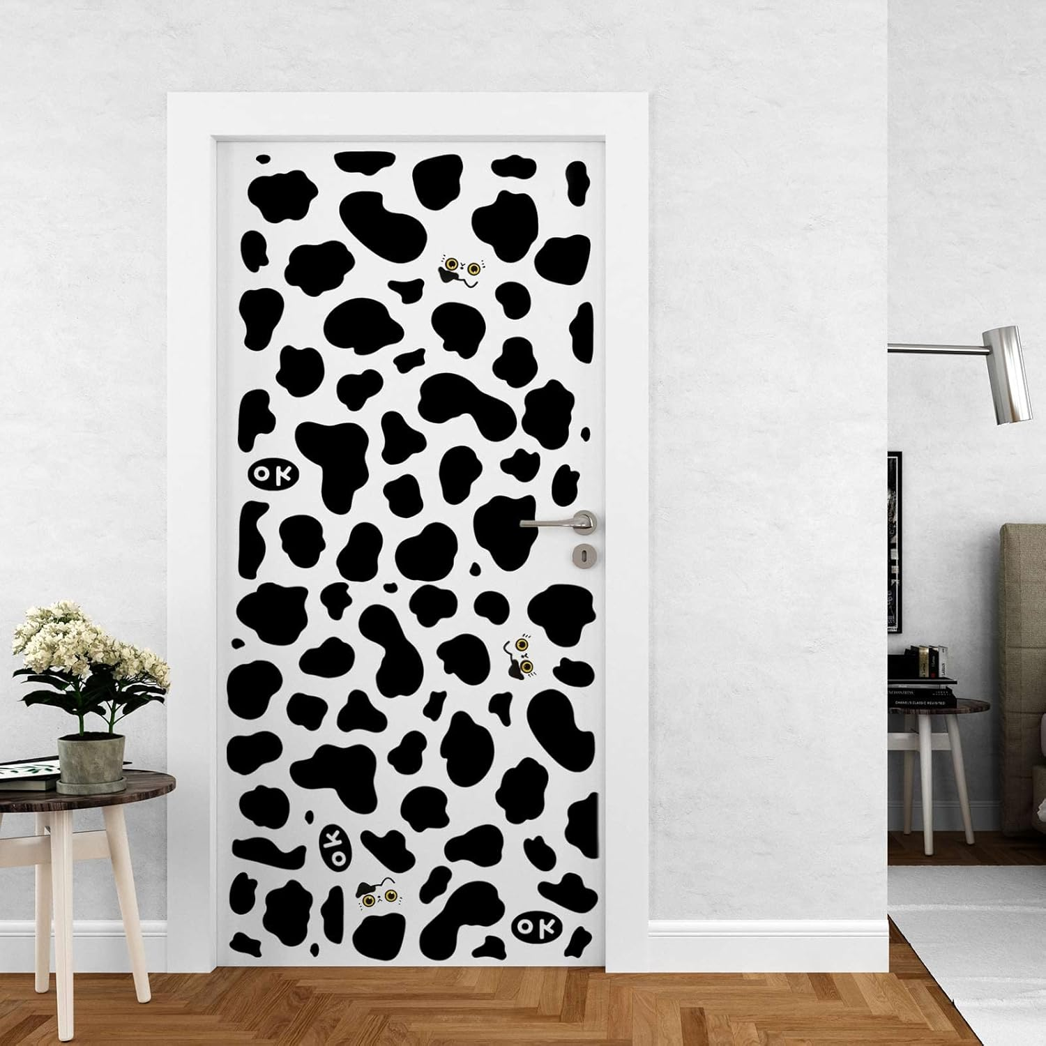 600Pcs Cow Print Stickers, Self-Adhesive Wall Decals Vinyl Print, Black Waterproof Animal Stickers for Cow Themed Bathroom, Nursery, Bedroom and Living Room Wall Decor image number 1