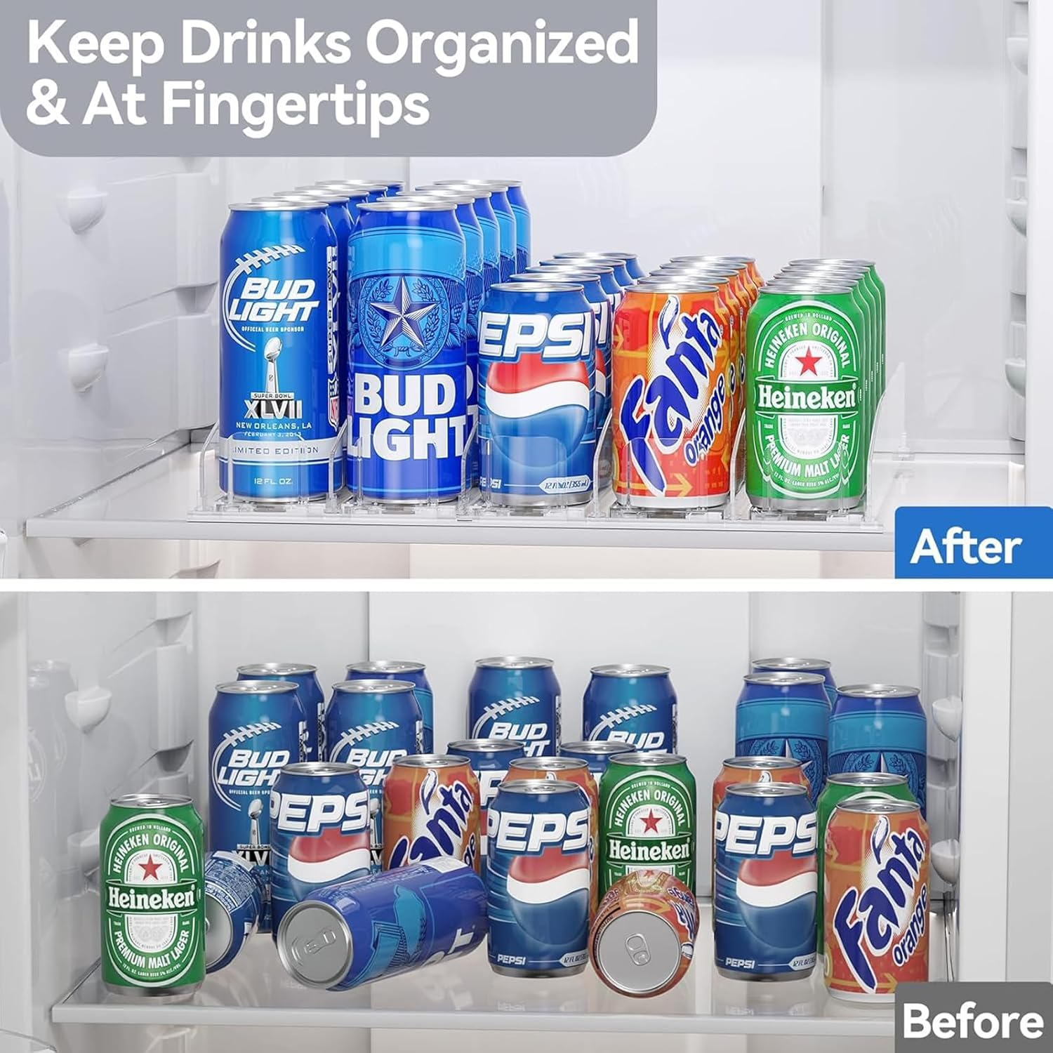 Soda Can Drink Organizer for Refrigerator, Drink Dispenser for Fridge Holds up to 25 Cans, 5 Row image number 5