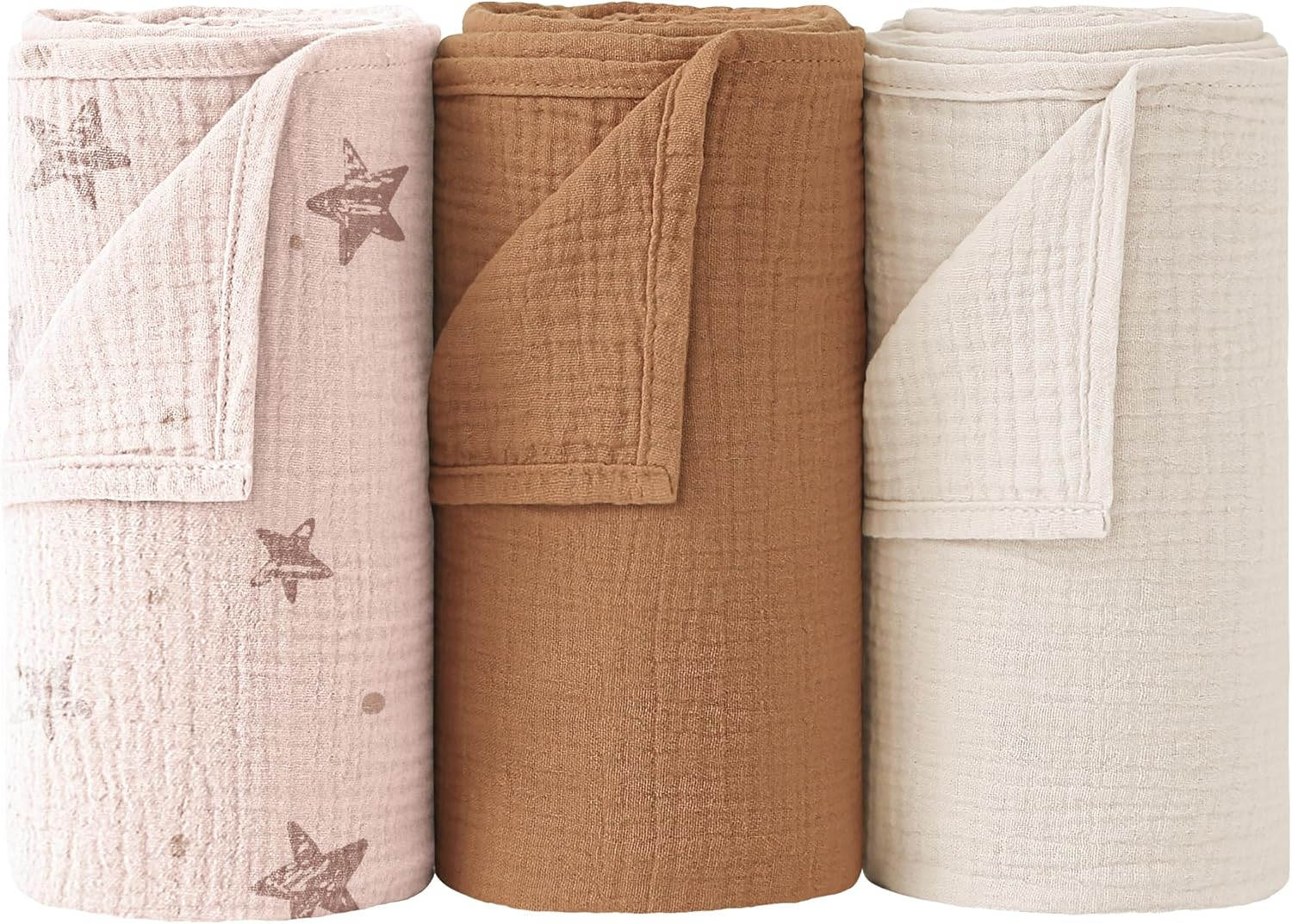 Bearmoss Muslin Swaddle Blankets 3 Pack Cotton Newborn Receiving Blanket, Large 38 X 40 Inches, Soft Breathable Baby Swaddles for Boys & Girls (Blue Moon) - Cute Clouds image number 3