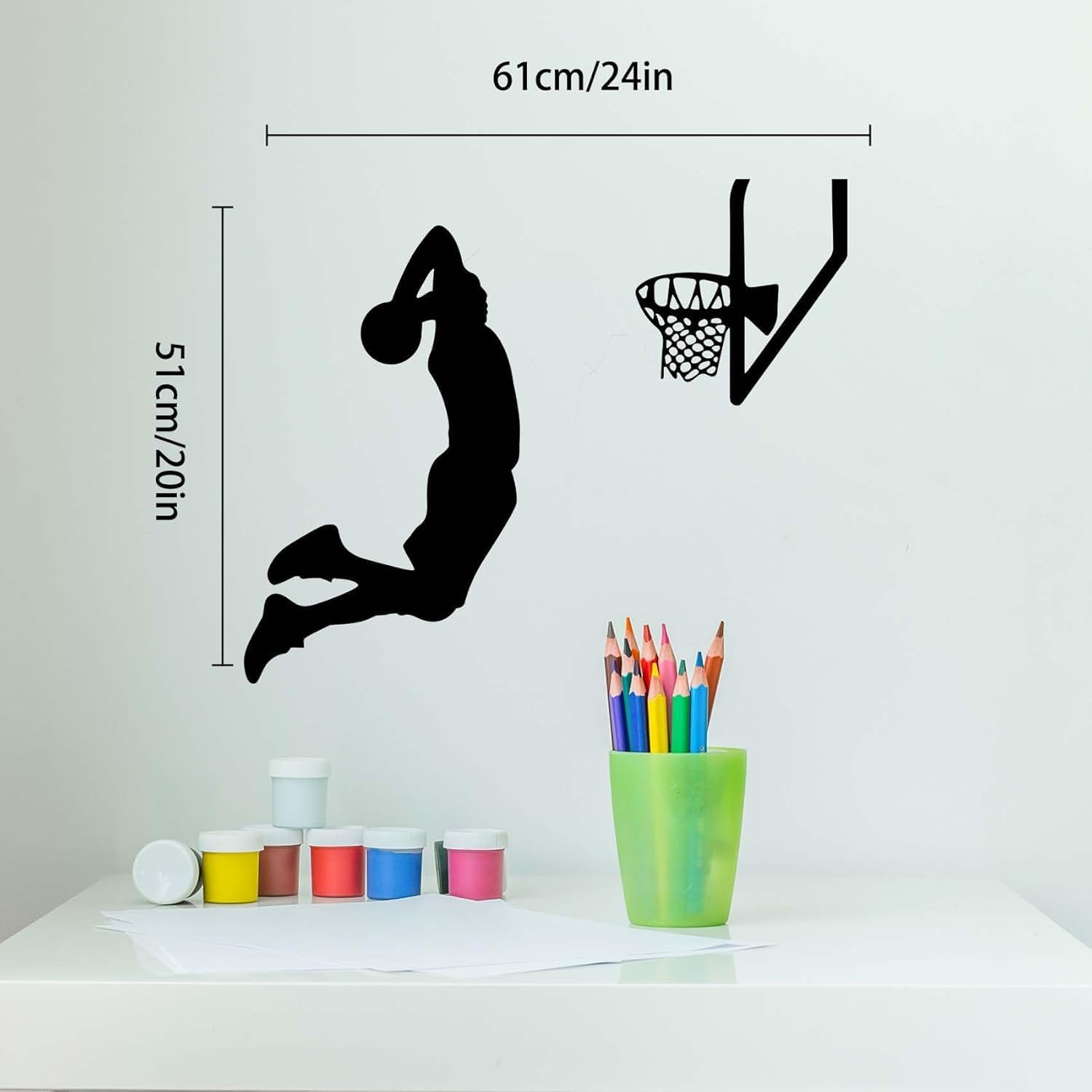 Basketball Silhouette Wall Decals - Slam Dunk Players Vinyl Stickers for Boys Room, Removable Sports Decor in Bedroom/Living Room, DIY Peel & Stick Home Art Decoration, 24X20.1 Inch image number 4