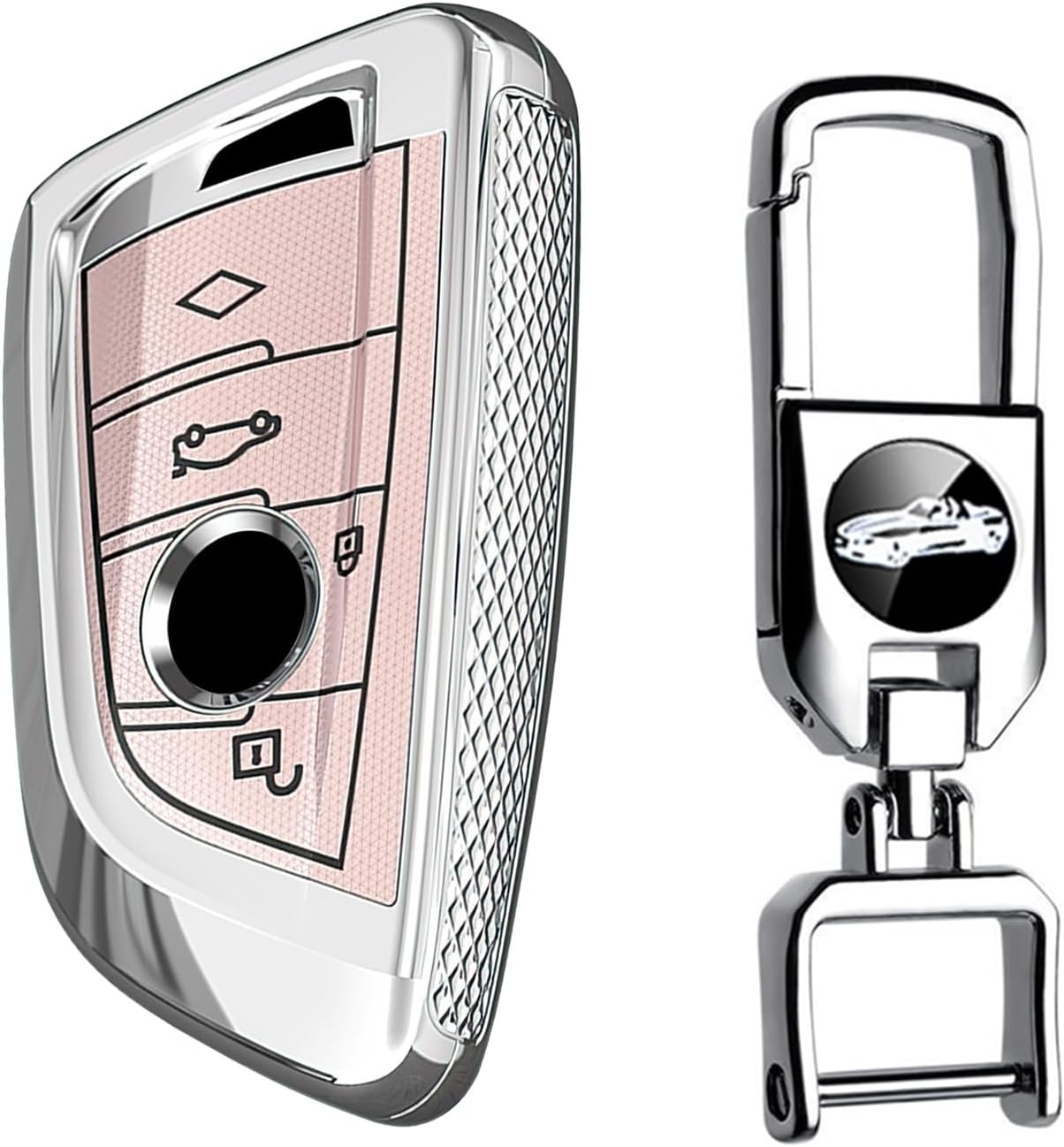 Ontto PC Car Key Fob Cover Fit for BMW G30 G05 X5 F15 X6 F16 7 Series G11 X1 F48 F39 X4 X3 F40 2021 4 Buttons Smart Key Case Shell Keyring Key Holder Bag Keychian Accessories