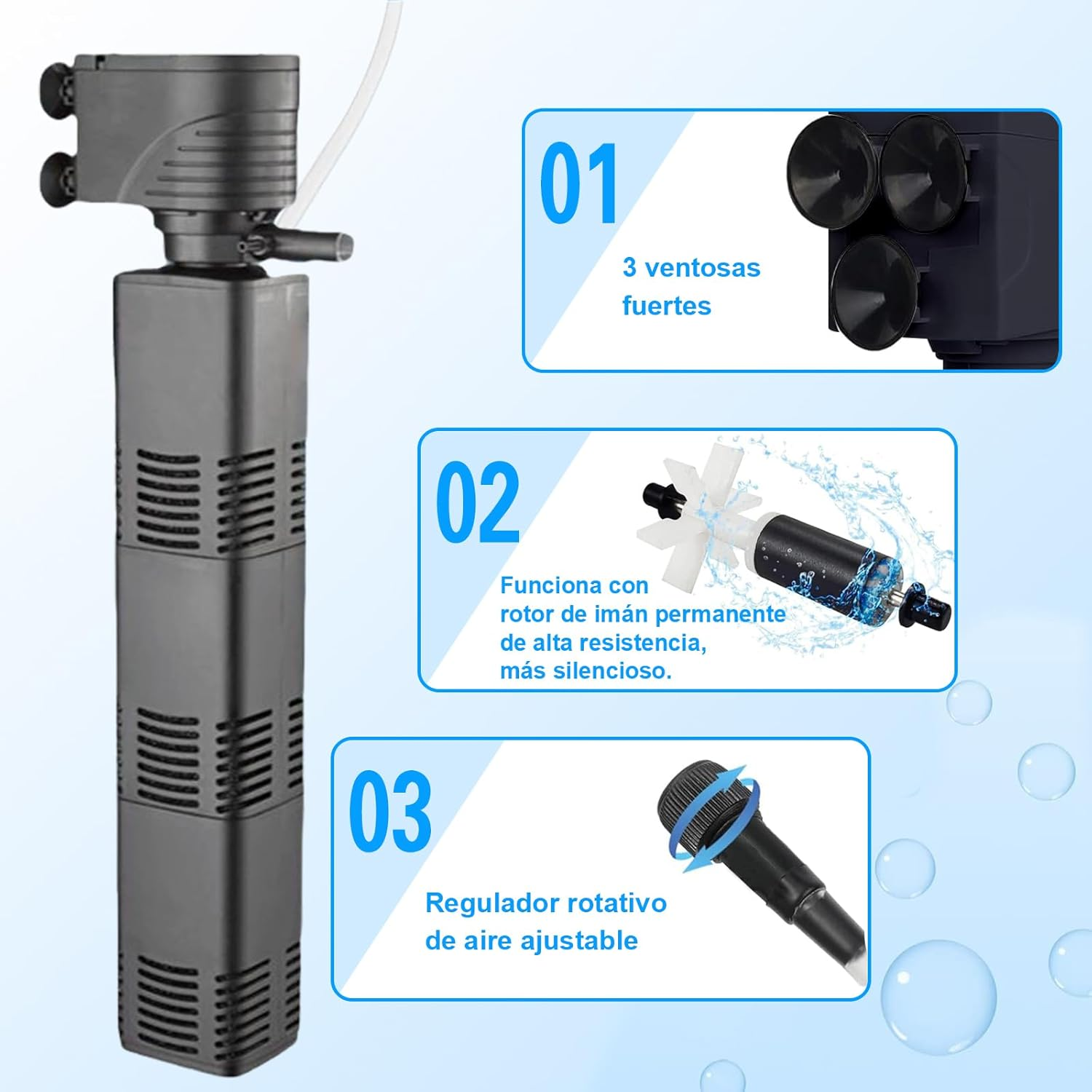 Submersible Aquarium Filter for 30-500 L, 3-In-1 Biochemical Sponge Filter for Aquarium Filtration/Oxygenation/Circulation, up to 2000L/H Adjustable Internal Fish Tank Filter image number 1