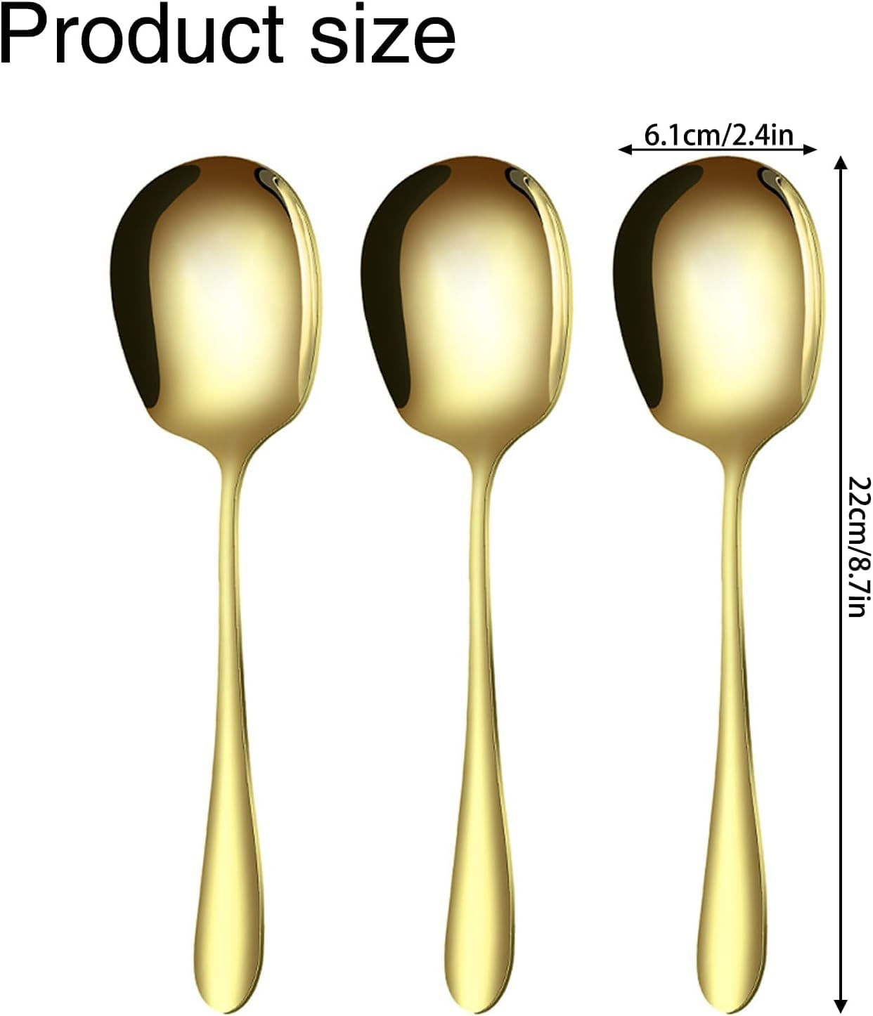 YSHIGUING 3 Pcs Stainless Steel Large Buffet Serving Spoons, Serving Spoons Large, Stainless Steel Soup Ladle Spoon, for Serving Kitchen Cooking Restaurant Banquet (Gold-11) image number 4
