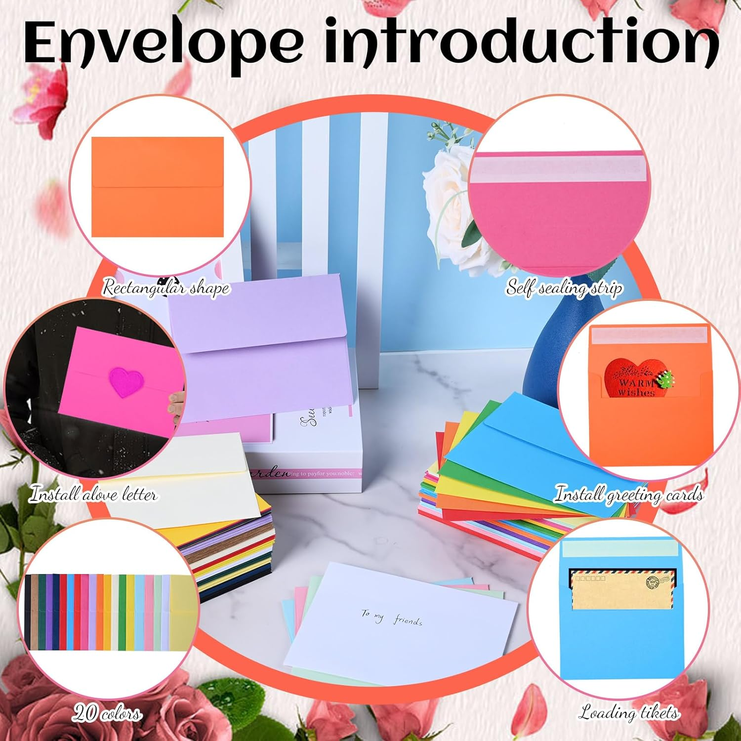 200 Pcs A2 Invitation Envelopes Self Seal A2 Greeting Cards for Wedding, Party Invitations, Greeting Cards, Announcements, Photos(4.37 X 5.75 Inches, 20 Colors) image number 3