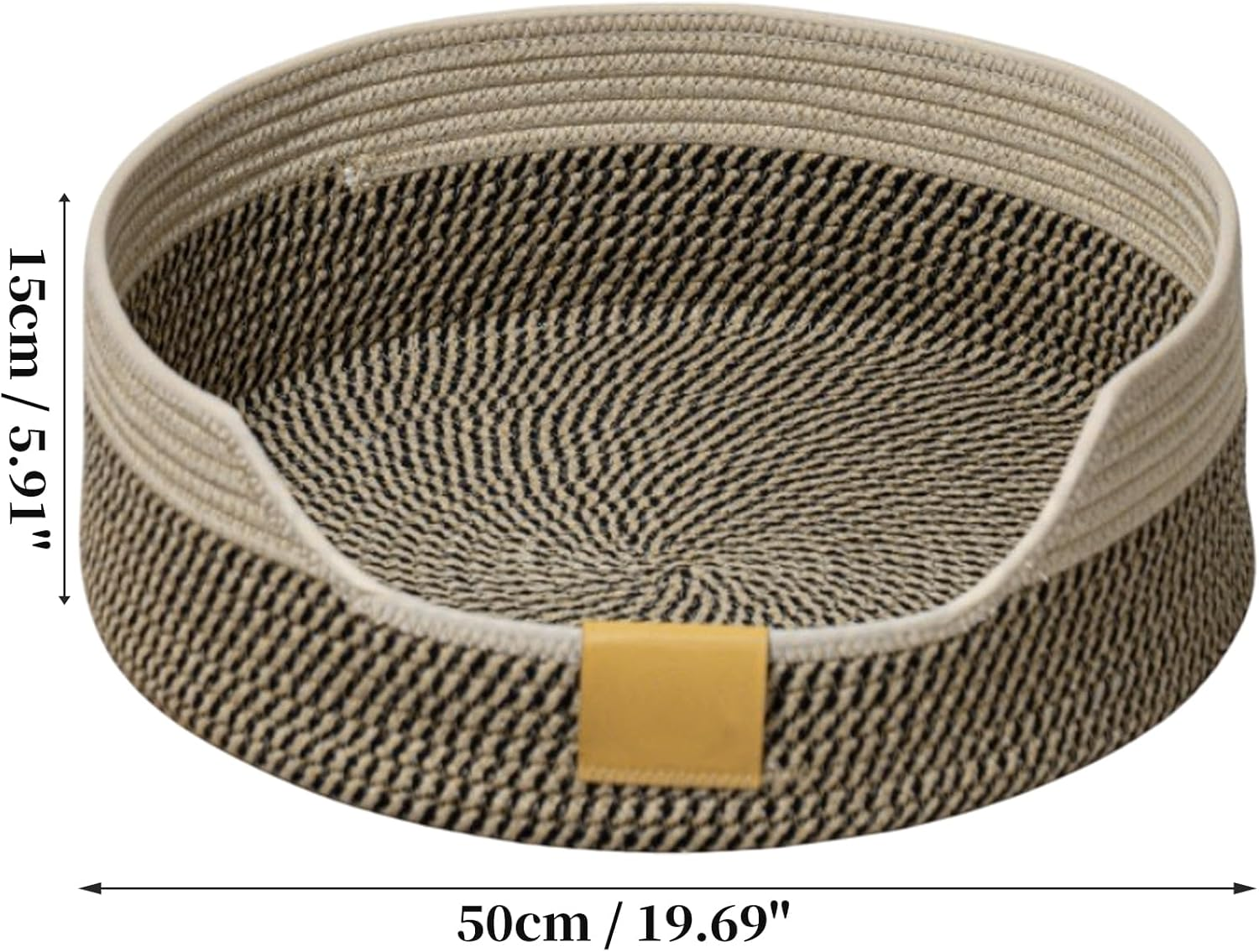 CAPASTEC Woven Cat Bed, 50 Cm Diameter, Foldable Basket Nesting Site, Breathable Pet Lounger, Claw Abrasion-Resistant Universal Kitten Bed, Black Khaki image number 6