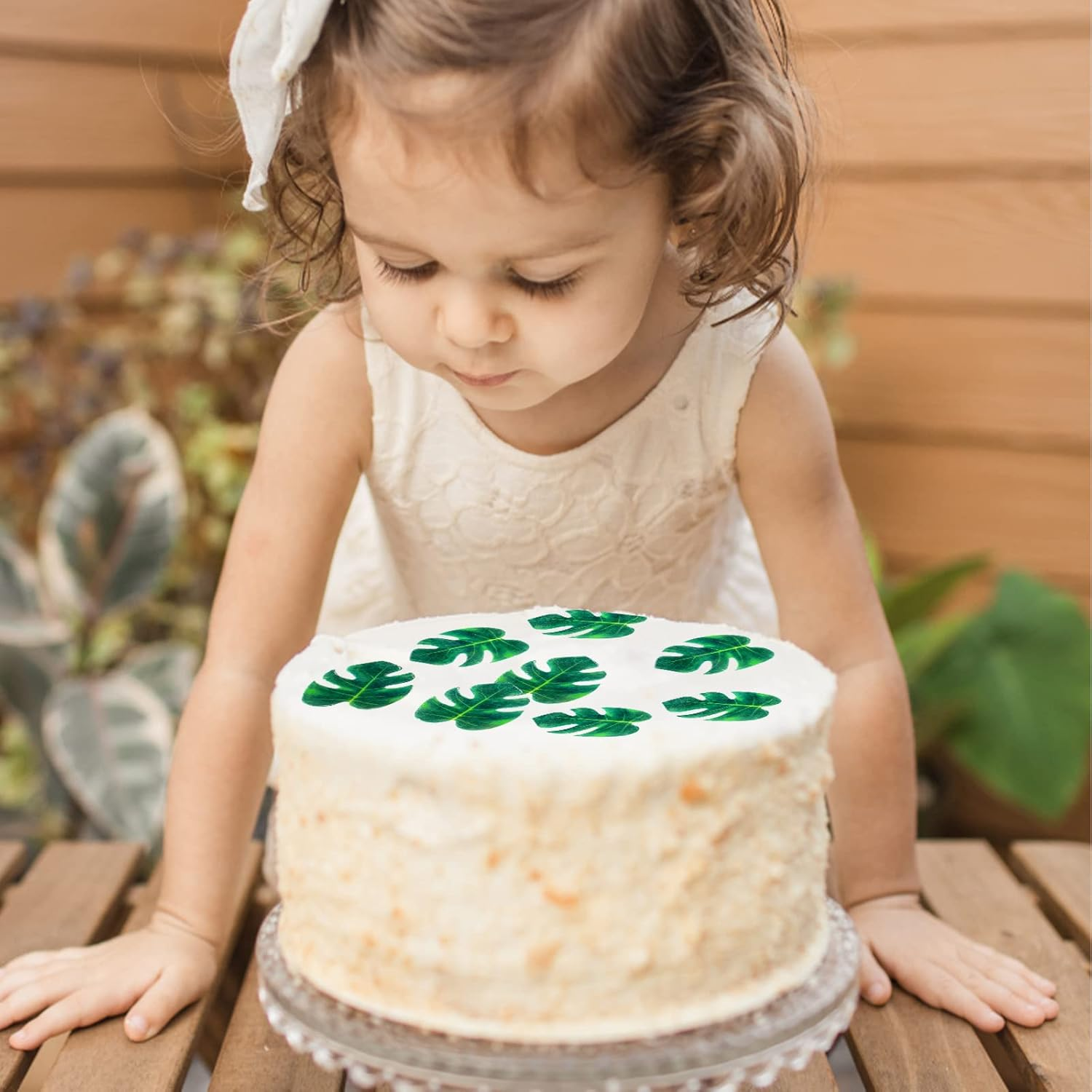 48Pcs Cupcake Toppers Edible Artificial Tropical Monstera Leaves Tropical Palm Leaves Cake Topper Cake Monstera Leaf Decoration for Hawaiian Jungle Summer Tropical Wedding Birthday Cake