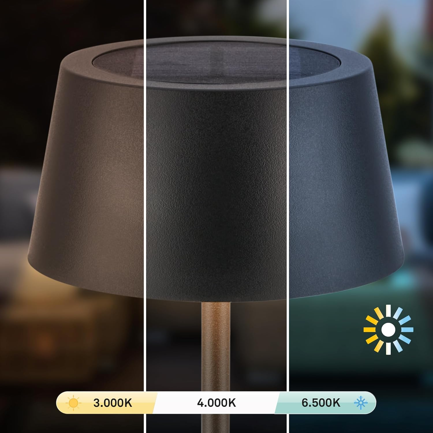 BRILONER - LED Table Lamp Wireless IP44 with Touch, CCT, Dimmable, Solar, Bedside Lamp, Reading Lamp, LED Lamp, Camping Lamp, Table Lamp, Battery Lamp, Outdoor, 11.5 X 32 Cm, Black image number 5