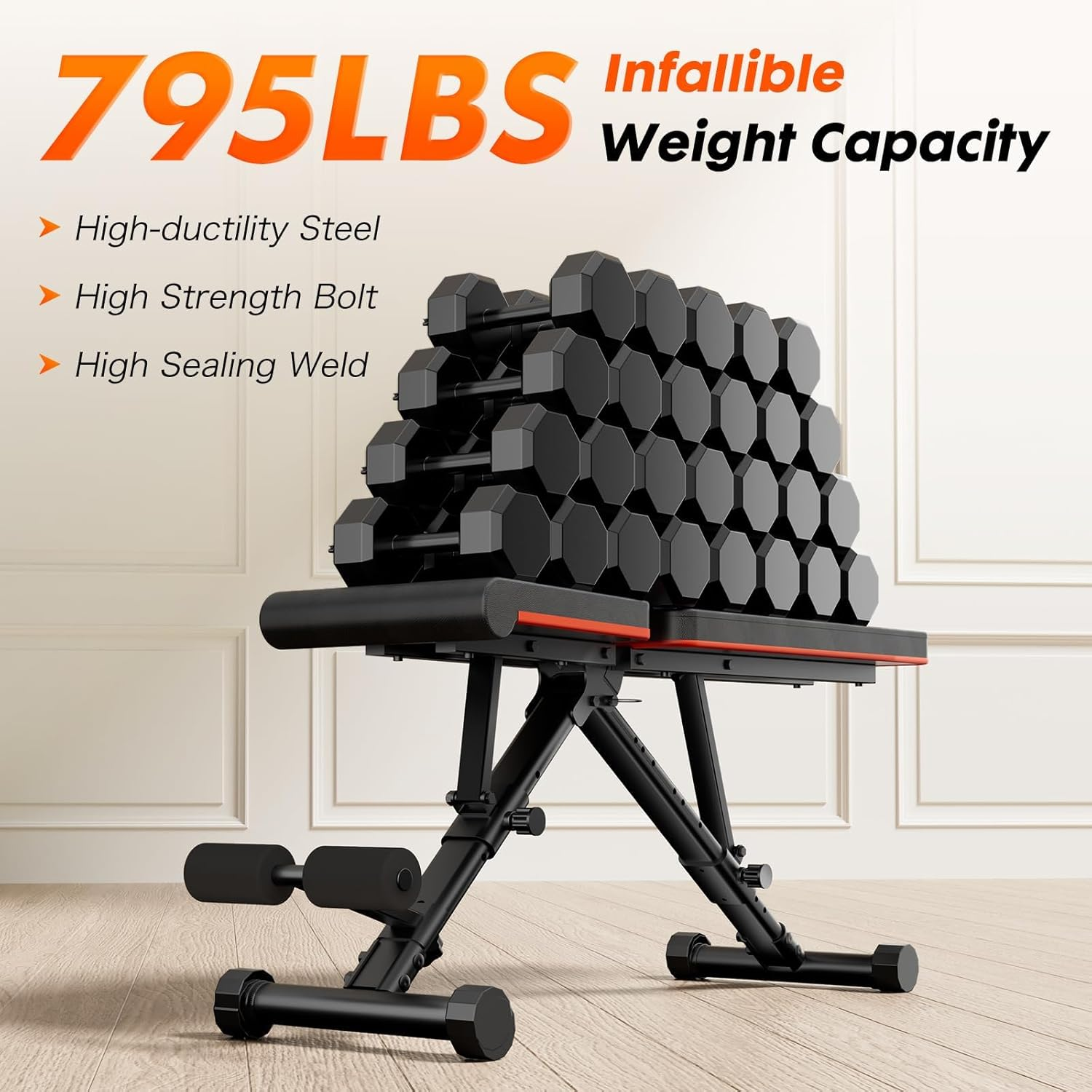 Ajustable Weight Bench for Home Gym, Foldable Workout Bench for Full Body Exercise or Strength Training, 795LBS Capacity Incline Decline Sit up Exercise Bench Press image number 1