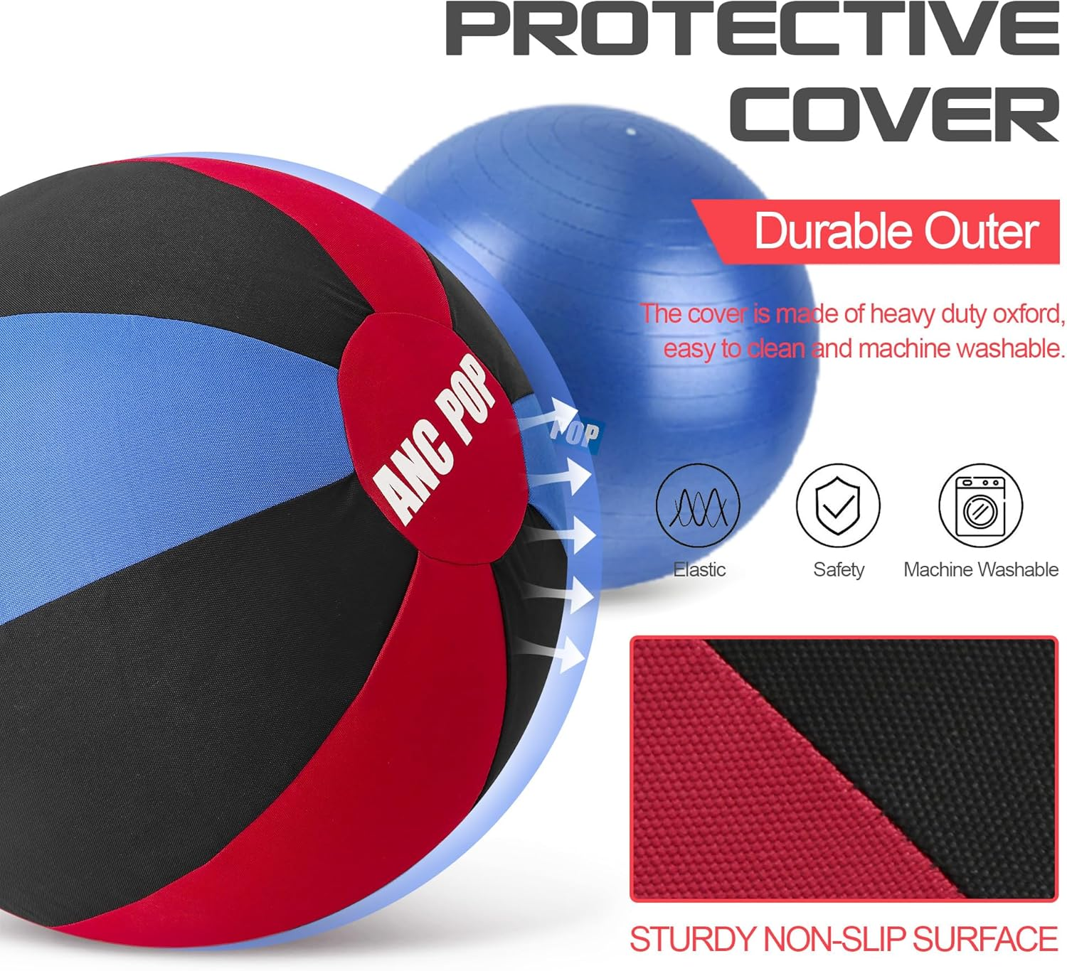 ANC POP Herding Ball for Dogs Horse Ball & Ball Cover 25" Ball for Horses Large with Hand Pump for Play Herding Ball Herding Ball Horse Toys for Horses Stall, Red and Blue and Black image number 4