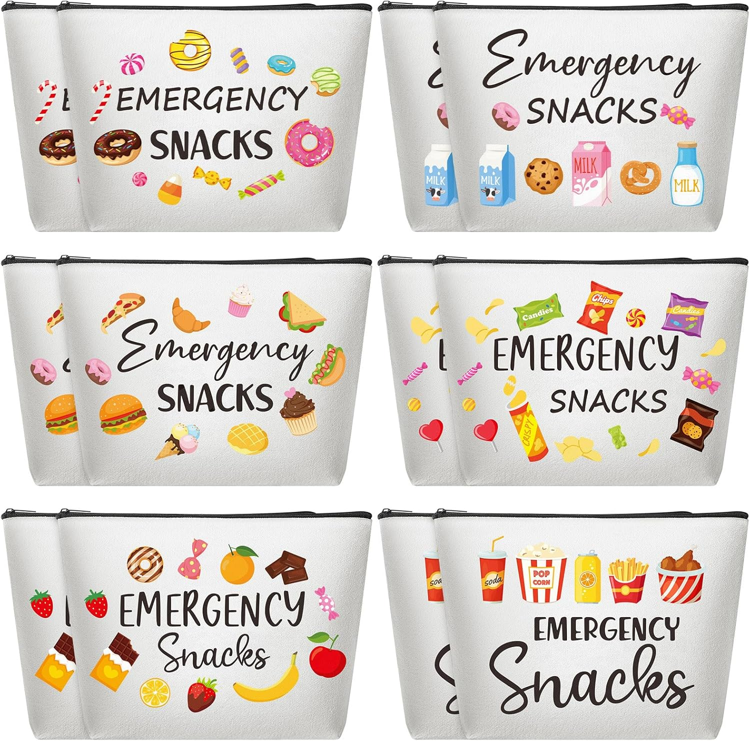 12 Pcs Emergency Snack Bags Bulk Food Makeup Bag Foodie Zipper Cosmetic Pouch Reusable Emergency Snack Pouch for Women Girls Trip Gifts Favors School Work Travel Organizer image number 5