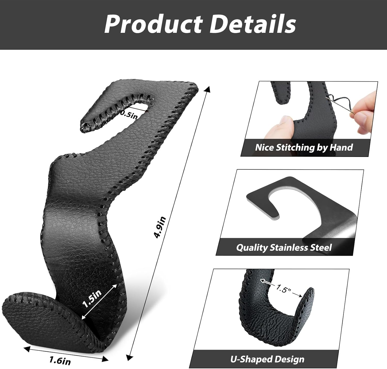 Etre Jeune Purse Hook for Car, Car Purse Holder Seat Headrest Hook Leather Vehicle Storage Hanger Hook for Purses and Bags, 2 Pack Black image number 1