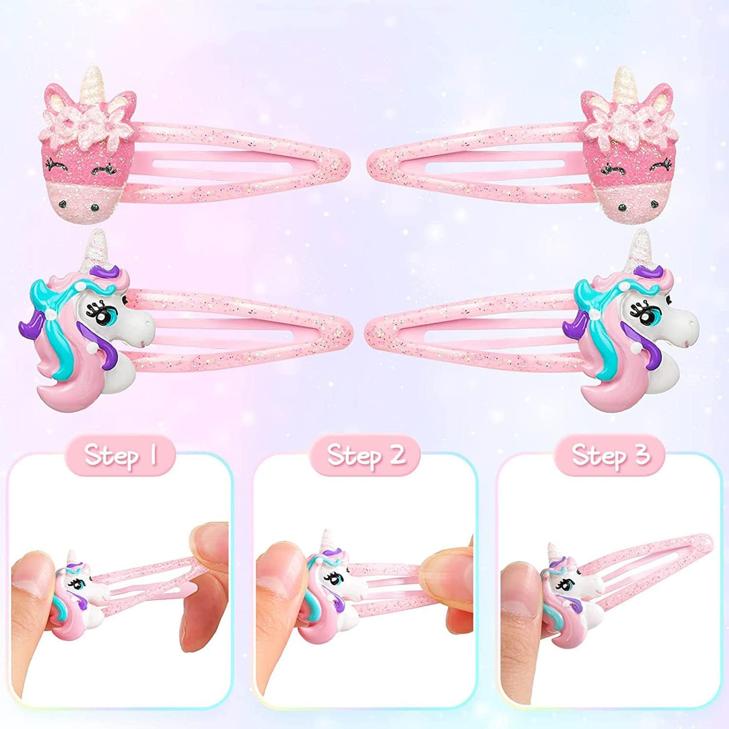 Queerelele Unicorn Hair Clips Unicorn Hair Bobbles PVC Cartoon Hair Clips Hair Clips for Children Unicorn Hair Accessories Girls Hair Clips for Toddlers Girls Hair Clip Accessories Gift (Pack of 5) image number 5