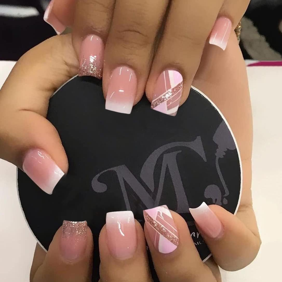 KXAMELIE Blue Short Press on Nails, Acrylic Art Nail Tips, Pack of 24 French Nails, Full Coverage Press on False Nails for Women and Girls image number 1