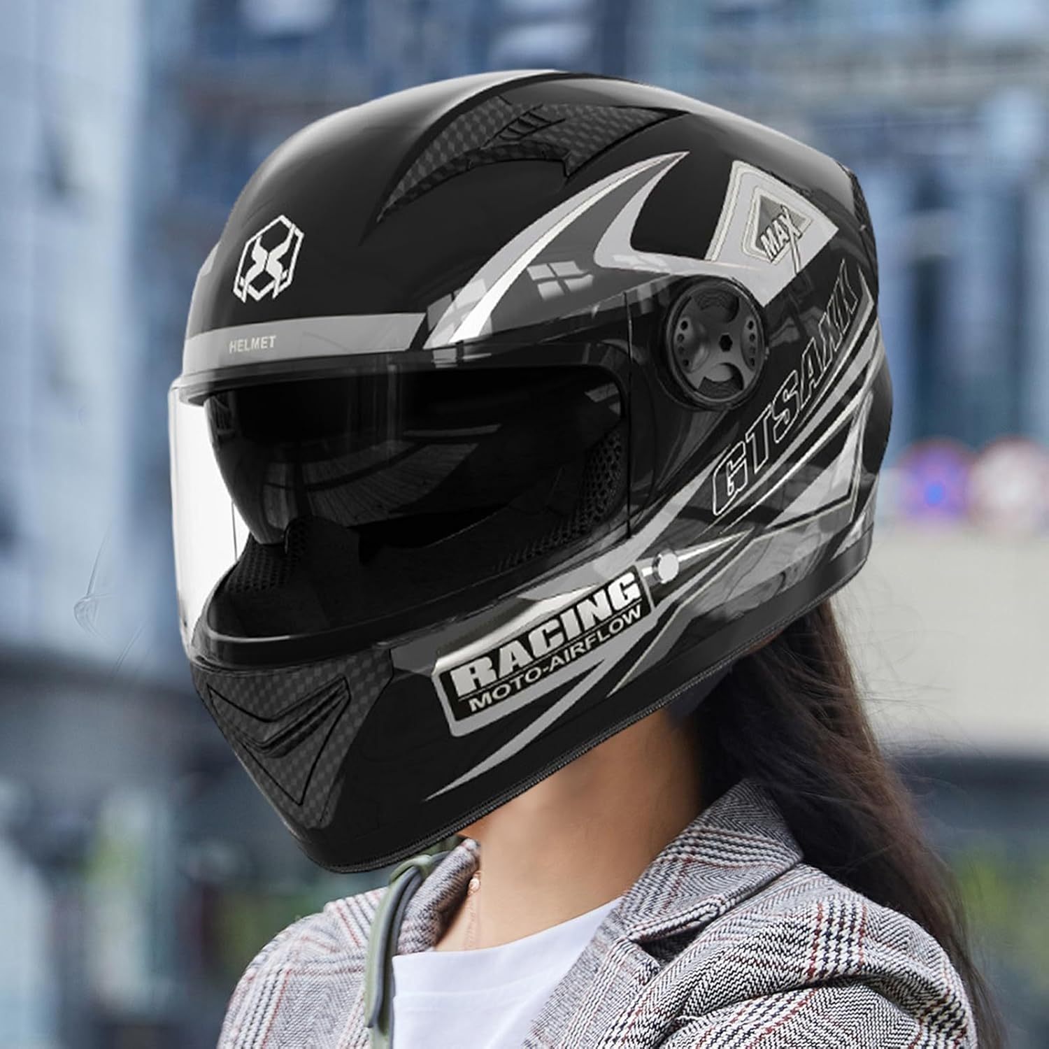 Duals Visor Helmet &ndash; Full Face Headgear, Street Bike Protector | Long Lasting Advanced Duals Lens Motorcycle Helmet, Smart Safety Gear for Riders Scooters Mopeds Touring Outdoor Sports Adventures