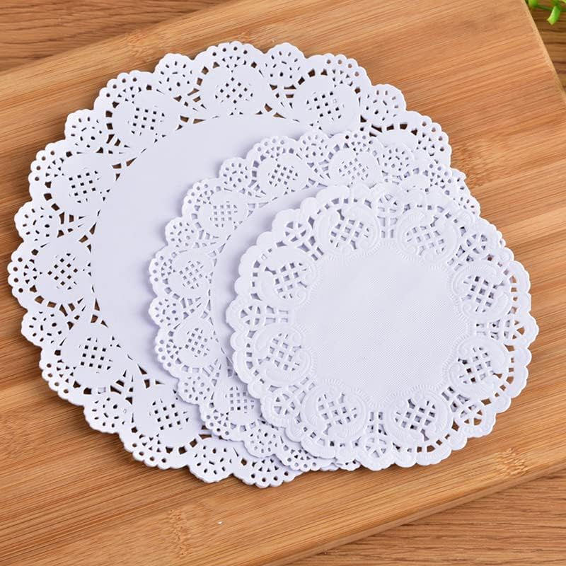 White round Lace Paper Doilies 8.5 Inch Disposable Lace Placemats for Food, Desserts,Cakes, and Baked Treats, Pack of 100 image number 4