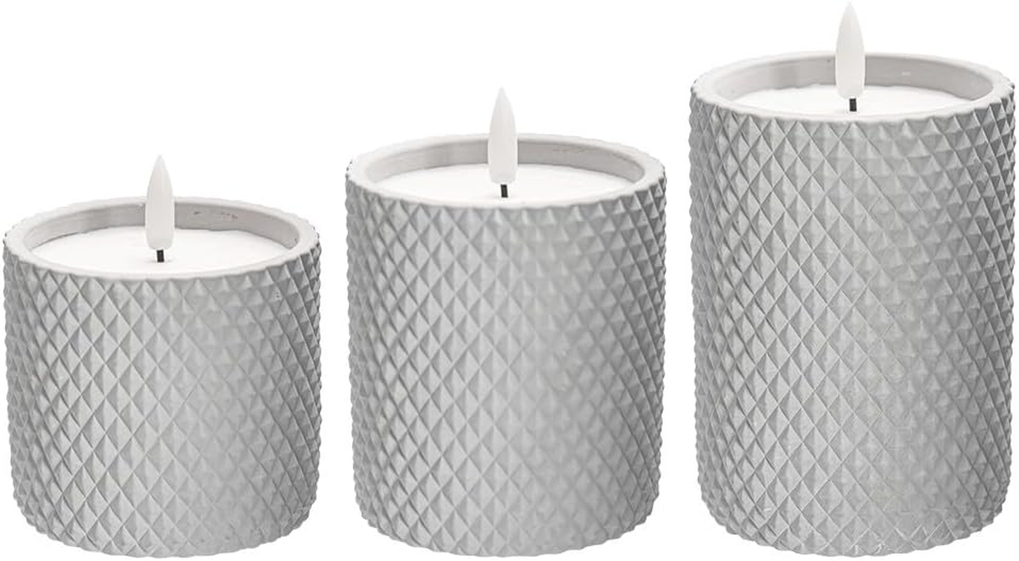 Ideen Mit Herz LED Real Wax Candles | in Decorative Concrete Containers | Set of 3 | 3 Different Sizes | round with Diamond Pattern | Battery Operated | with Timer Function