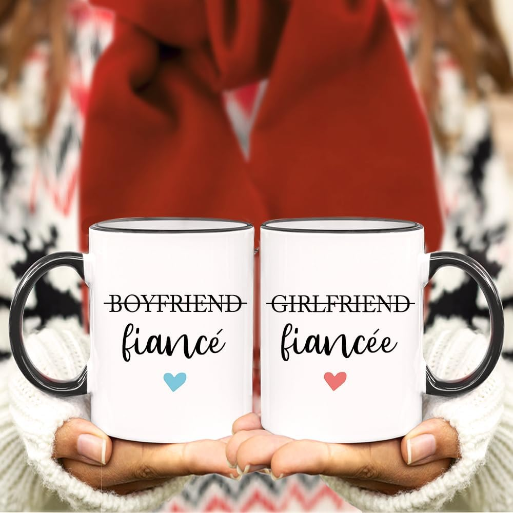 Boyfriend and Girlfriend Coffee Mug Gift Set,Fiance and Fiancee Couple Mug,Engagement Gifts for Couples Newly Engaged Him Her His Hers Mr Mrs Bride Groom Bridal Shower, Fianc&eacute; Gifts for Women 11 OZ image number 1