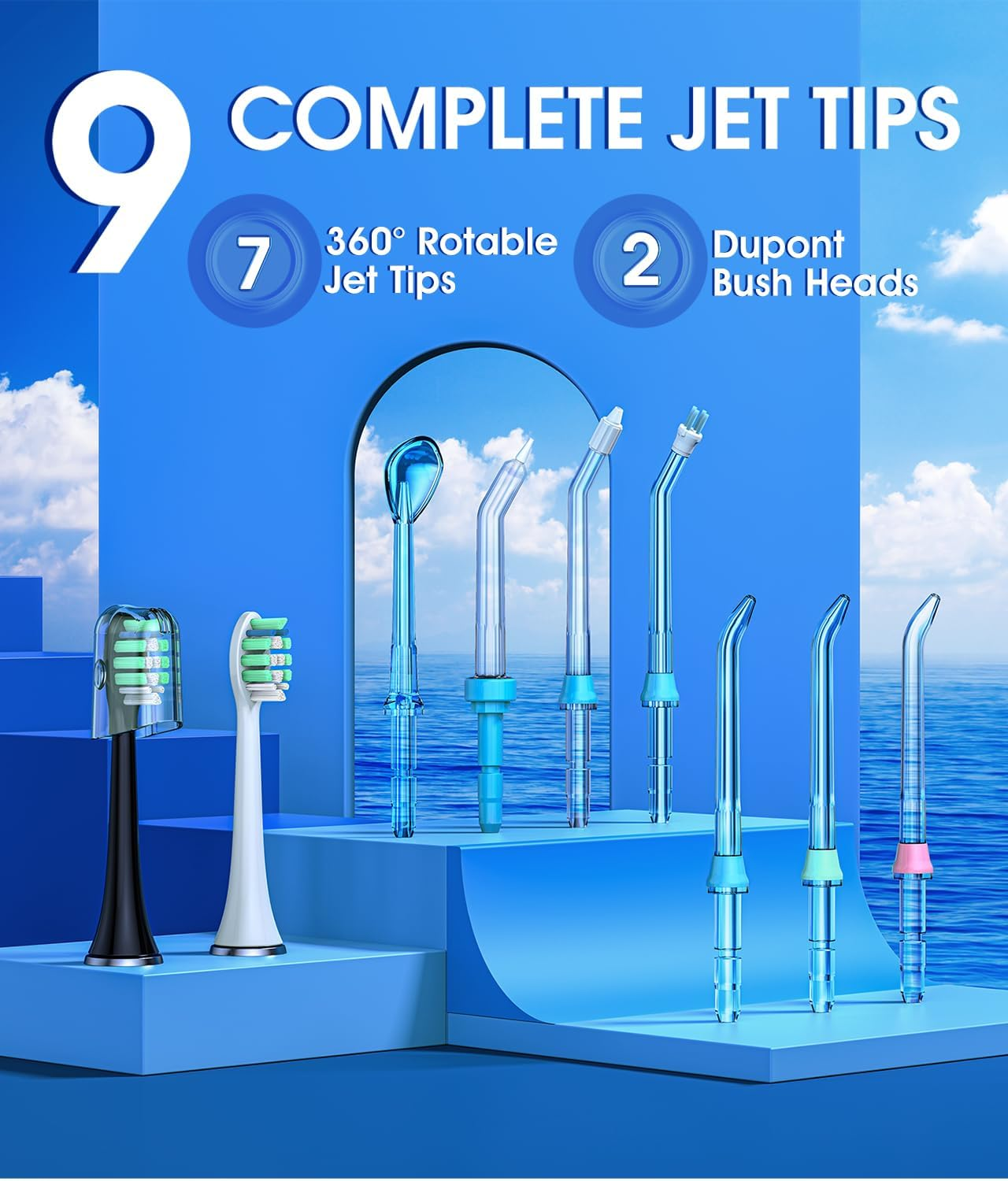 Electric Toothbrush and Water Flosser,600Ml Oral Irrigator Water Flosser with 7 Jet Tips,10 Adjustable Pressure Settings,Sonic Electric Toothbrush with 2 Brush Heads,5 Modes(Black) image number 5