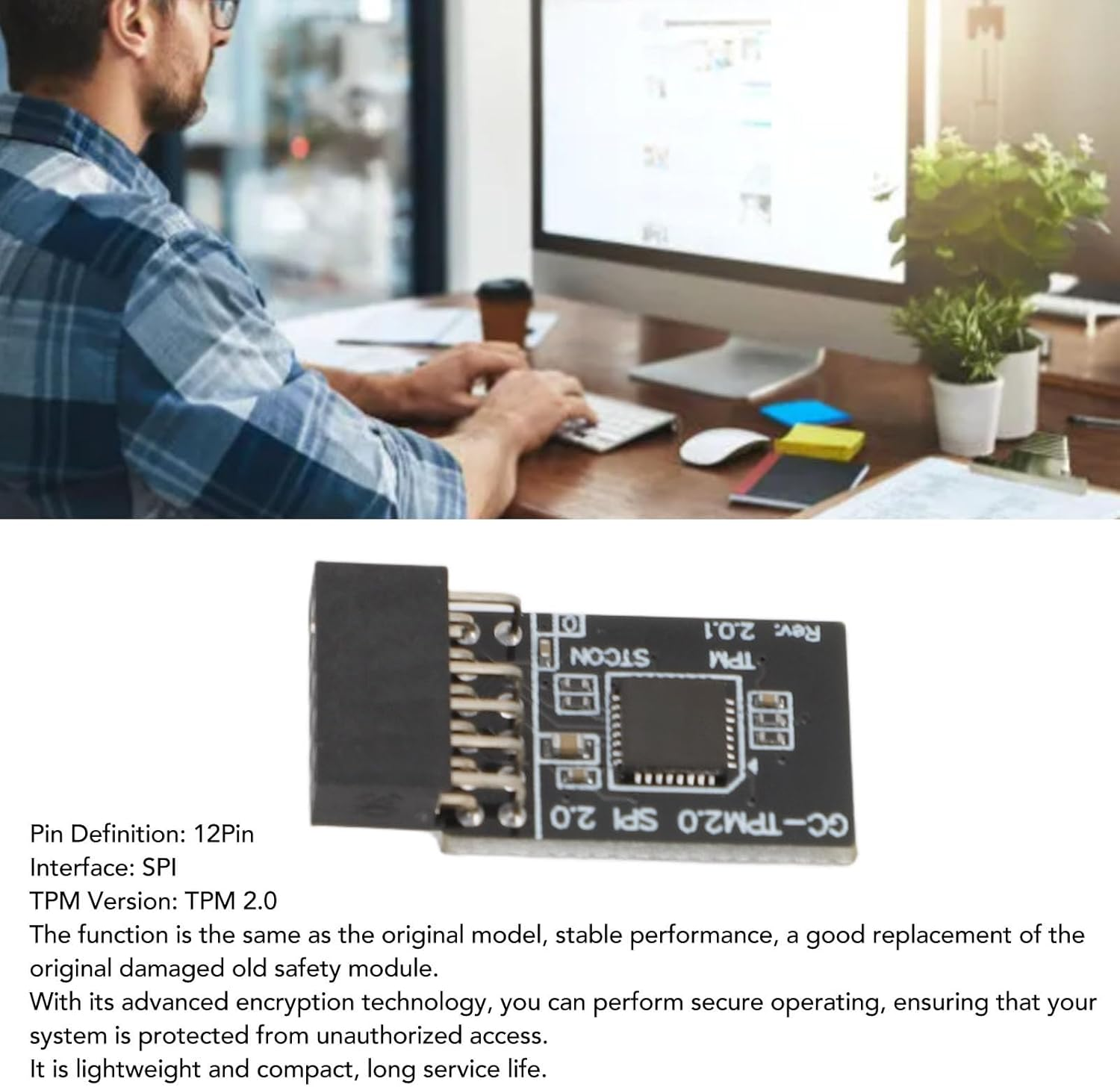 TPM2.0 Security Module 12Pin, 2.54Mm Pitch, 2X6P, Compatible with Various DDR4 Memory Type Motherboards, Suitable for Win11 System image number 2