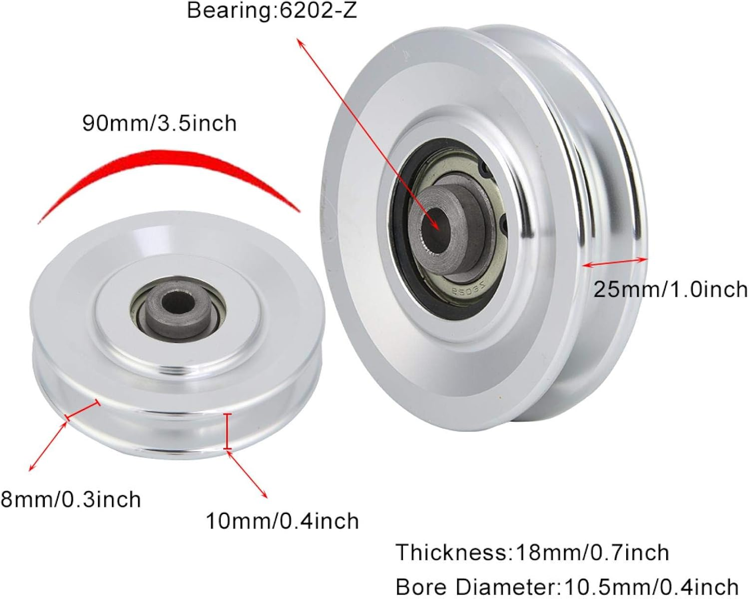 Yosoo Health Gear Fitness Pulley Wheel, Universal Aluminum Alloy Bearing Pulley Wheel Gym Diameter 90Mm&115Mm for Exercise Strength Training Accessory image number 1