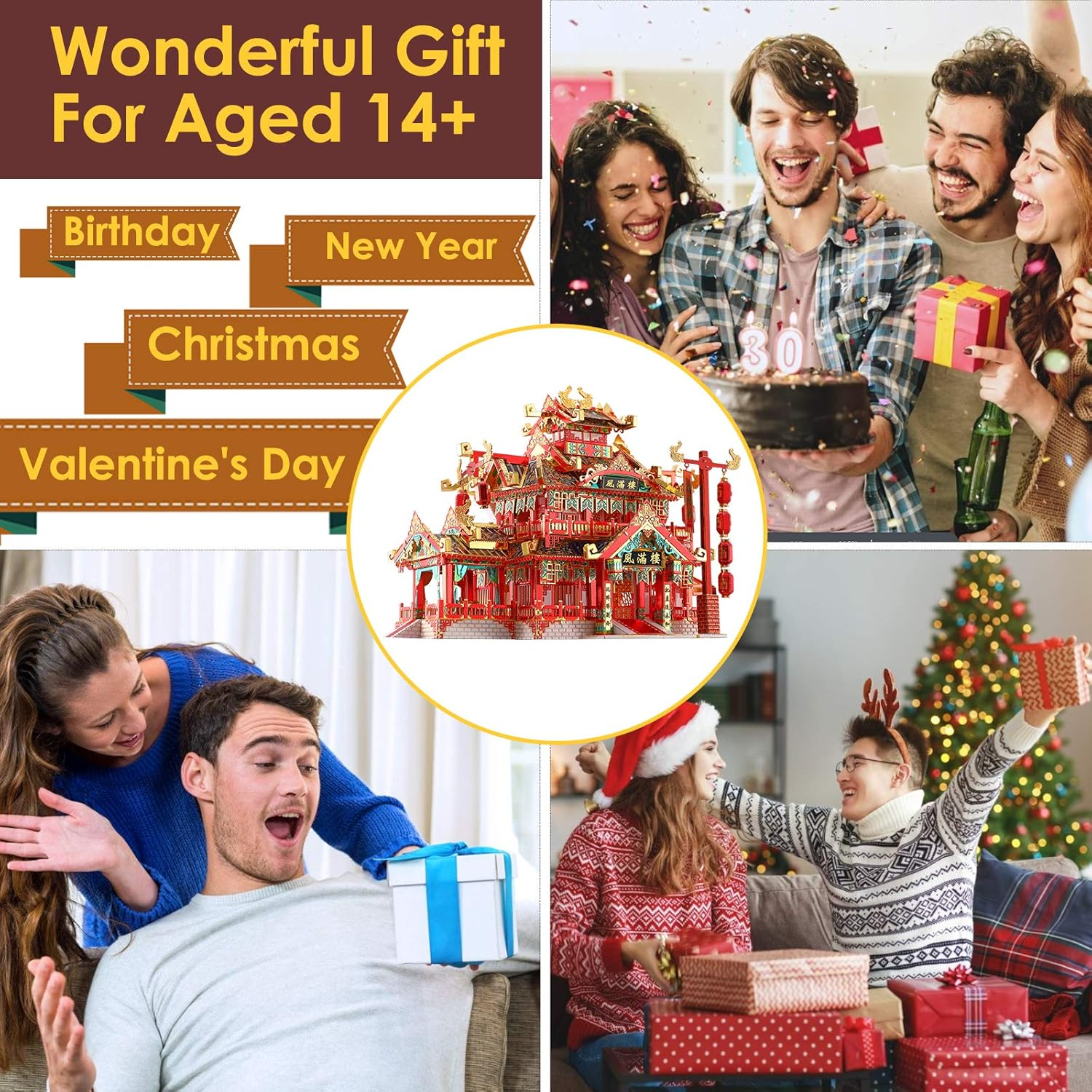 Piececool 3D Puzzles for Adults Metal Model Kits, Chinese Ancient Reataurant 3D Metal Puzzle, Traditional Architecture Building Puzzle DIY Toys, Great Gift Idea-215 Pcs image number 1