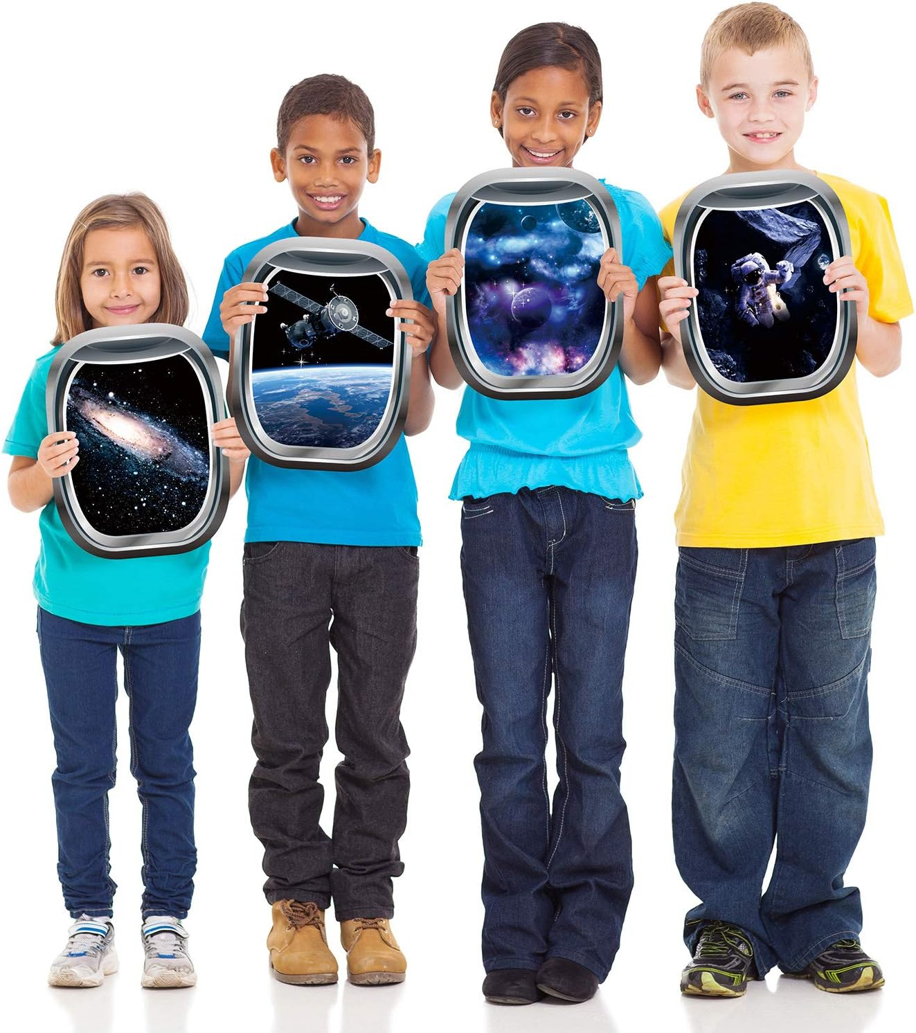 Blulu 6 Pieces Space Capsule Window Wall Poster Outer Space Decor 3D Astronaut Outer Space Poster Mural Wall Decoration Kids Nursery Bedroom Space Posters Decor, 16 X 12 Inch image number 1