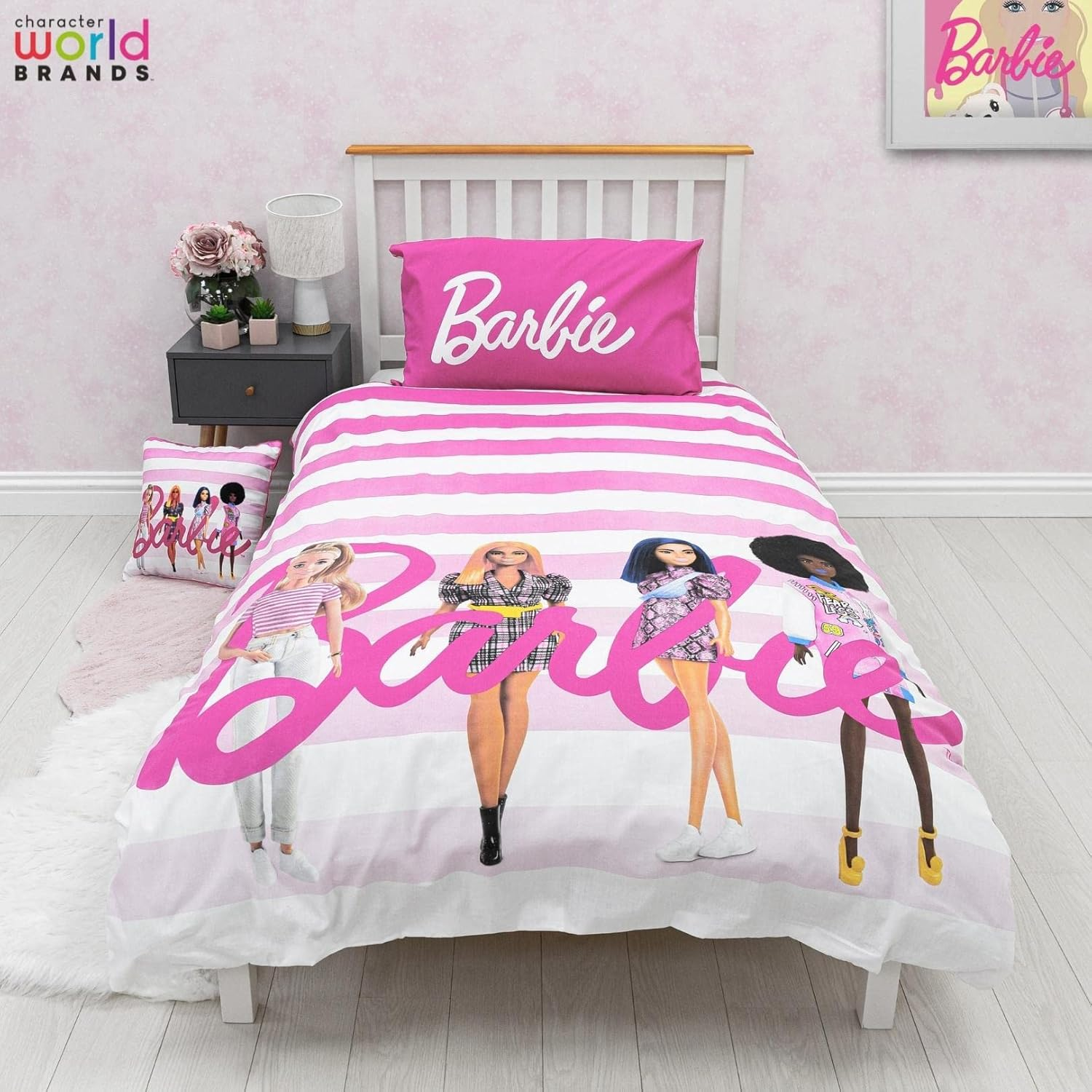 Barbie Character World Official Single Childs Duvet Cover Set |Sweet Design Reversible 2 Sided Bedding Including Matching Pillow Case Brands Single Bed Set | Polycotton image number 3