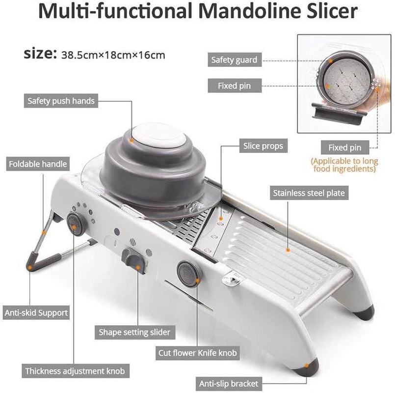 Mandoline Vegetable Slicer, Adjustable Blades Grater,Professional Multi-Function Potato Slicer Cutter, Adjustable Thicknesses, Julienne and Waffle Cut, Slicing Ramp, with Saftey Hand Guard