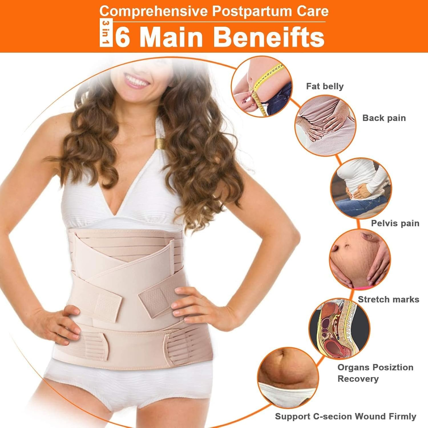 3 in 1 Postpartum Support - Recovery Belly/Waist/Pelvis Belt Shapewear (Nude) image number 6