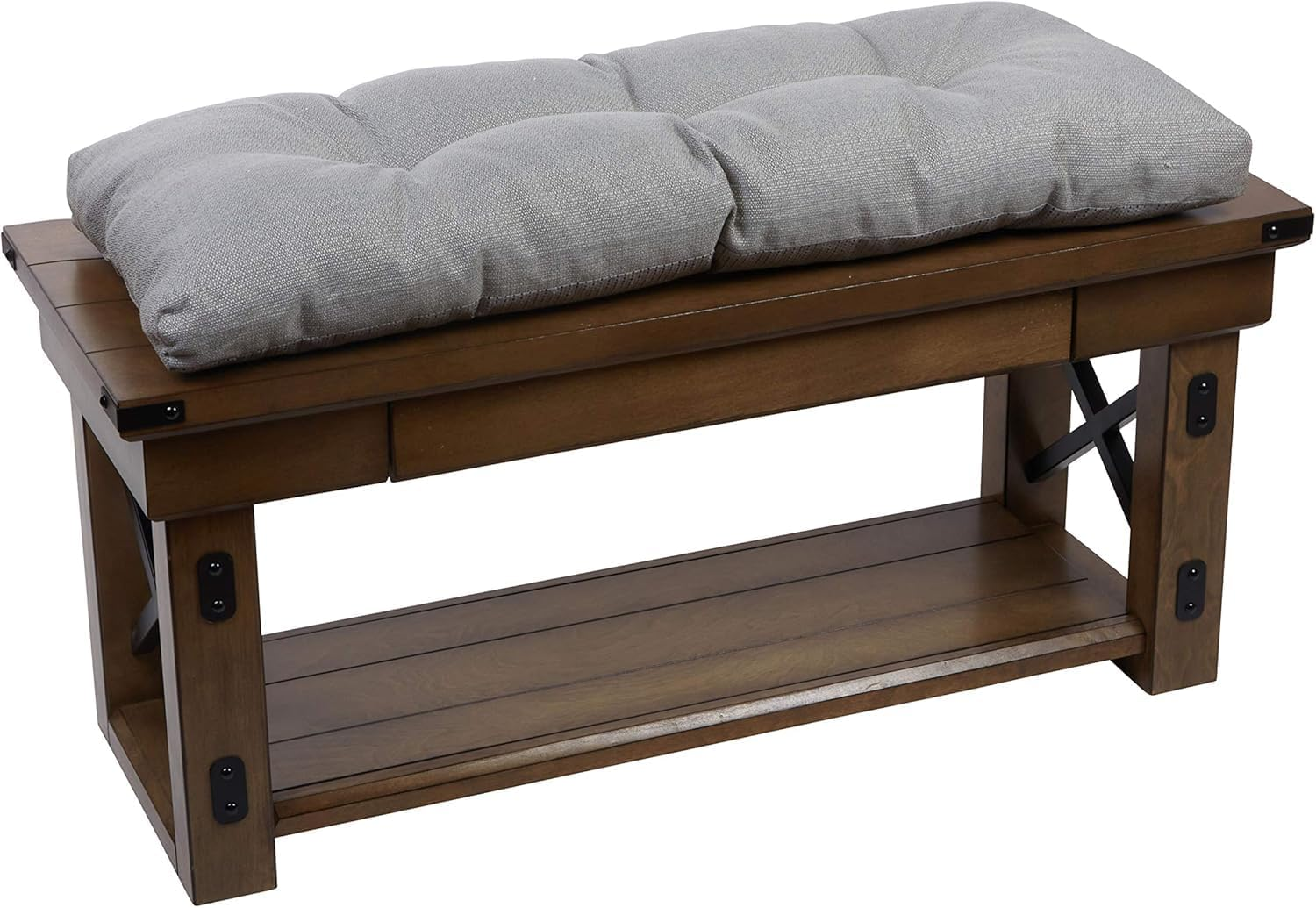 Klear Vu the Gripper Omega Non-Slip Tufted Bench Cushion for Indoor Furniture, Entryway Storage, Bay Window, Corner Nook or Piano Seat, 35 Inches, 04 Gray