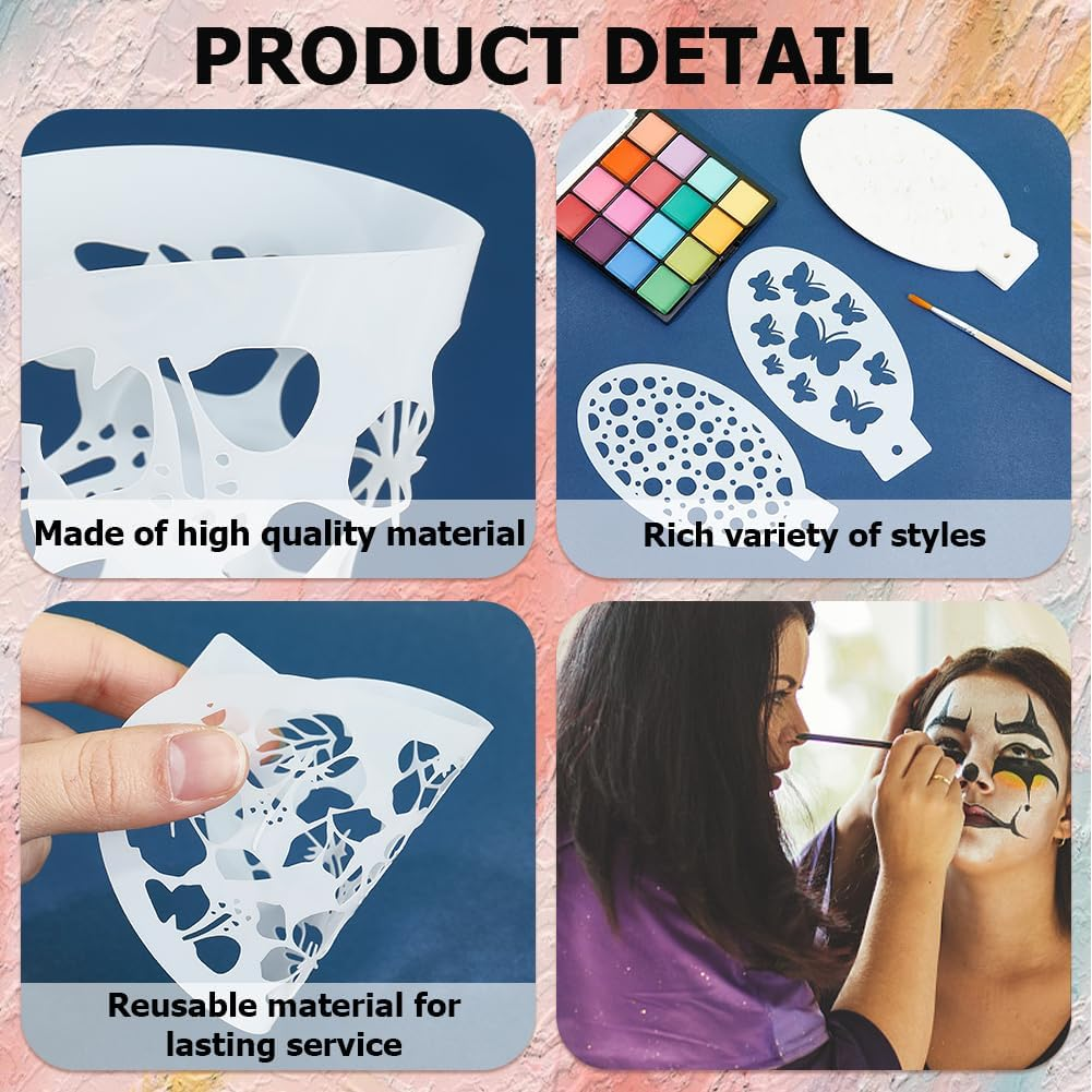 GORGECRAFT 24 Styles Reusable Face Paint Stencils Plastic Body Drawing Flower Snowflake Fish Star Tattoo Painting Makeup Temporary Tracing Body Template for Holiday Halloween Party Makeup Art Crafts image number 2
