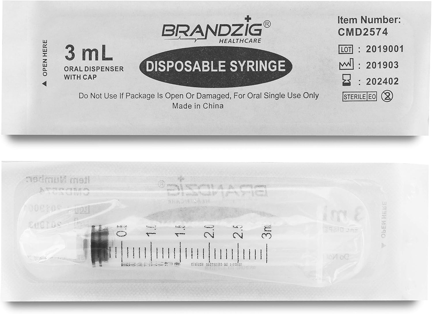 3Ml Syringe with Cap (100 Pack) | Oral Dispenser without Needle, Luer Slip Tip | Individually Wrapped Medicine Dropper for Infants & Pets image number 3