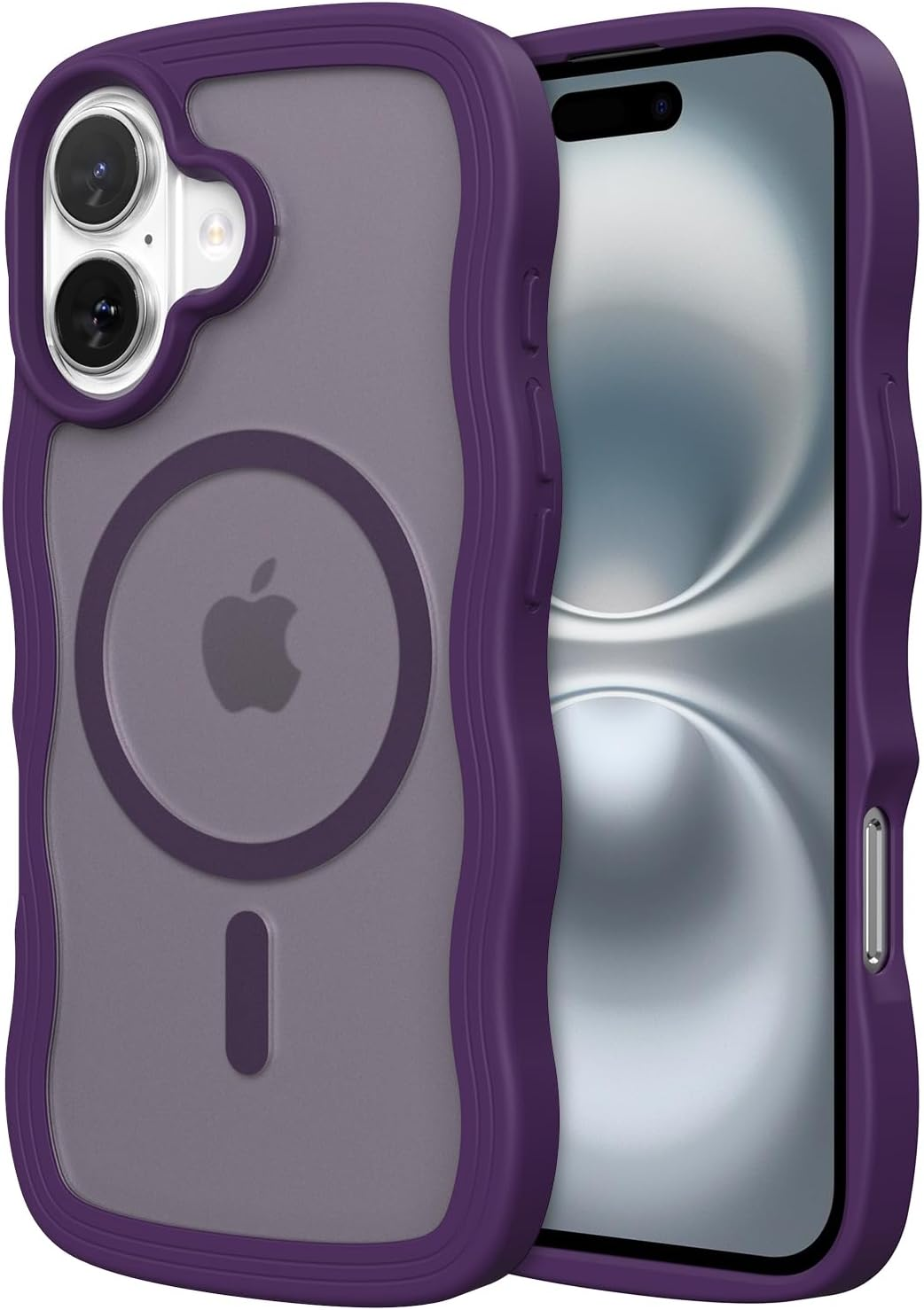 ZTOFERA for Iphone 16 Pro Magnetic Case, Wave Frame Curly Shape Translucent Slim Compatible with Magsafe Bumper Shockproof Protective Phone Cover, Pink