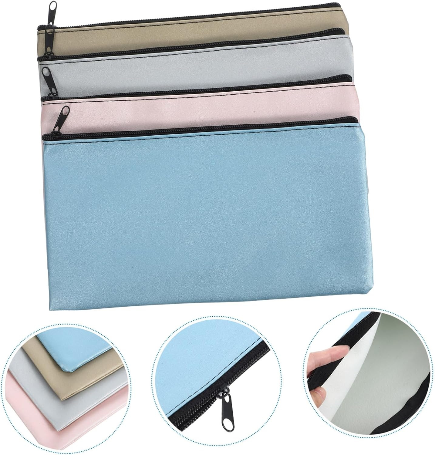 HOUDERCO 4Pcs Cash Pouch with Zipper Stylish PU Organizer for Documents Money Convenient Travel Wallet for Women Multi Purpose Storage for Cards Passports More image number 5