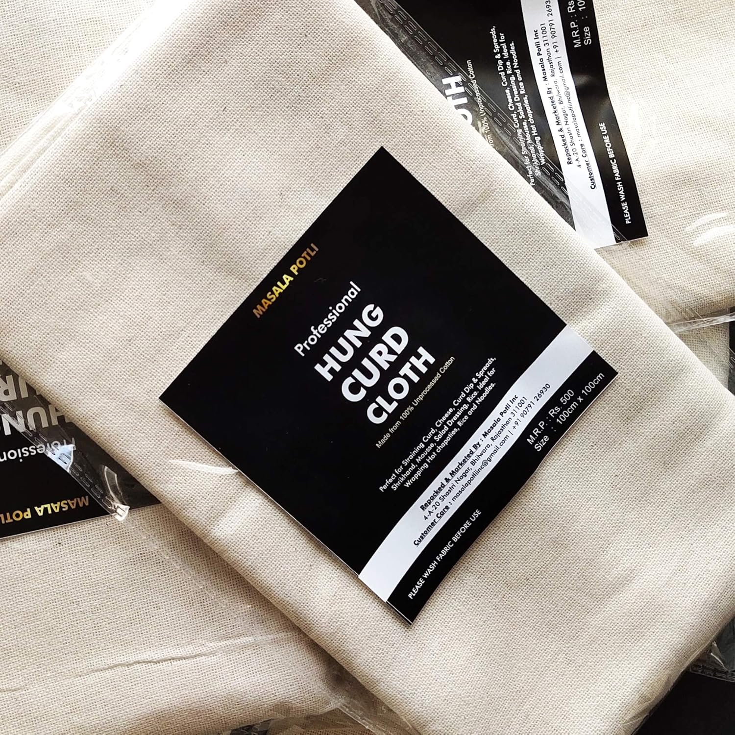 MASALA POTLI� Combo Muslin Hung Curd Cloth Cum Cheese Cloth | (Large - 1 Small - 3) | Unbleached