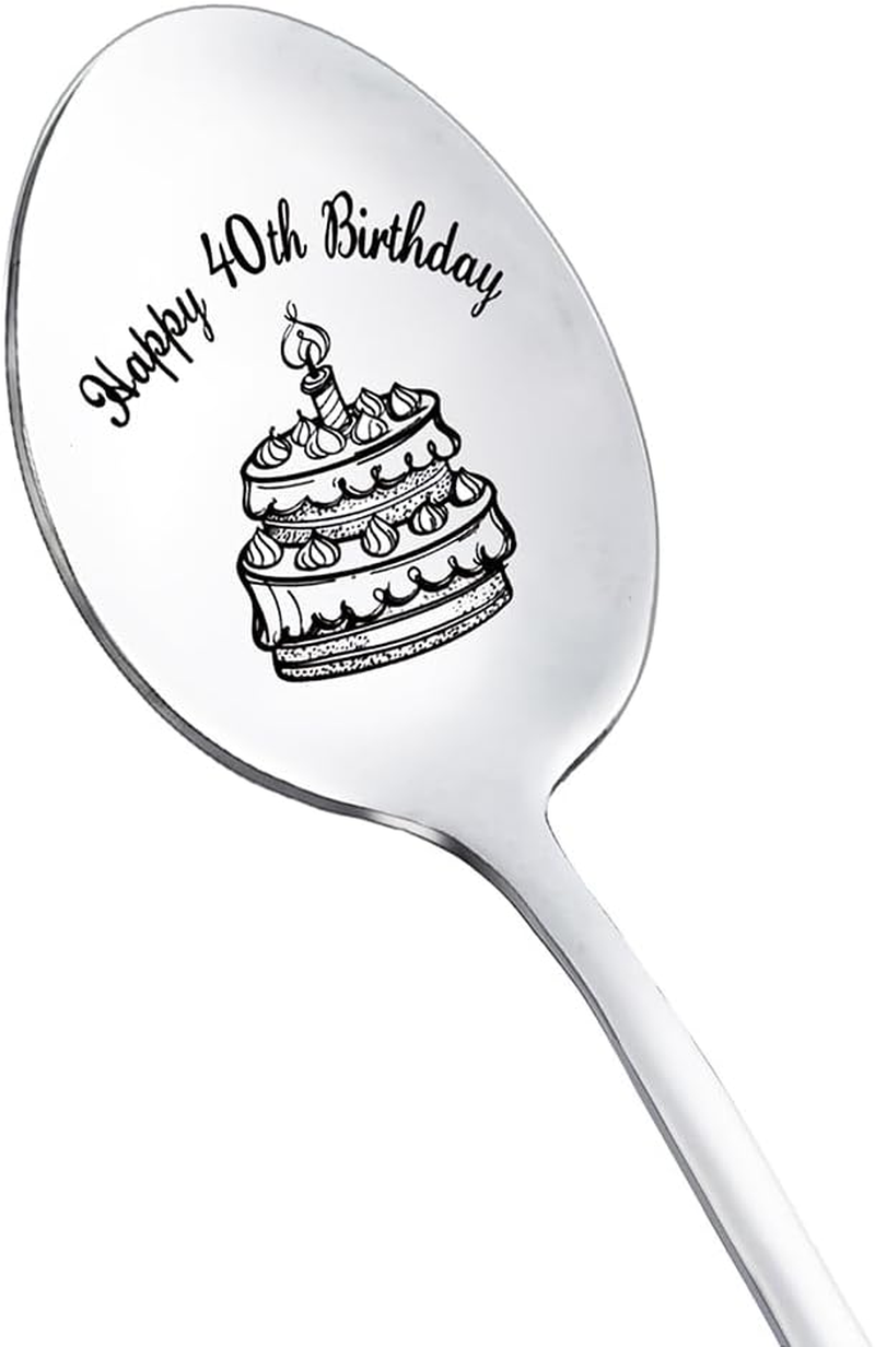 RFTWXHPN Happy 40Th Birthday Spoon Gifts for Women Men 40 Yr Old Birthday Gifts for Aunt Brother 40 Years Old Birthday Gifts Men Women 40 Th Birthday Gifts for Son Mom Ice Cream Spoons