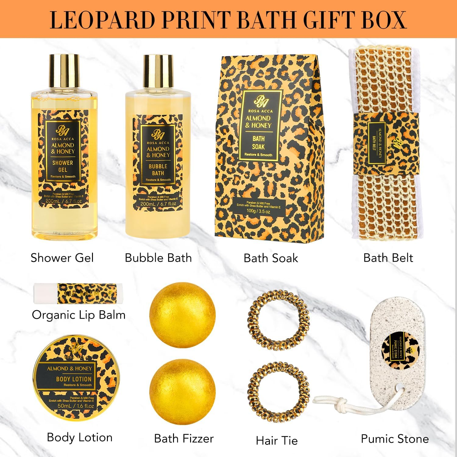 Bath Gift Set for Women, XXL 20 Pcs Skin Care Set Leopard, Slef Care Gifts Set , Mother'S Day, Valentine, Birthday, Christmas, Home Spa Kits with Shower Gel, Body Lotion, Shower Cap, Manicure Set image number 1
