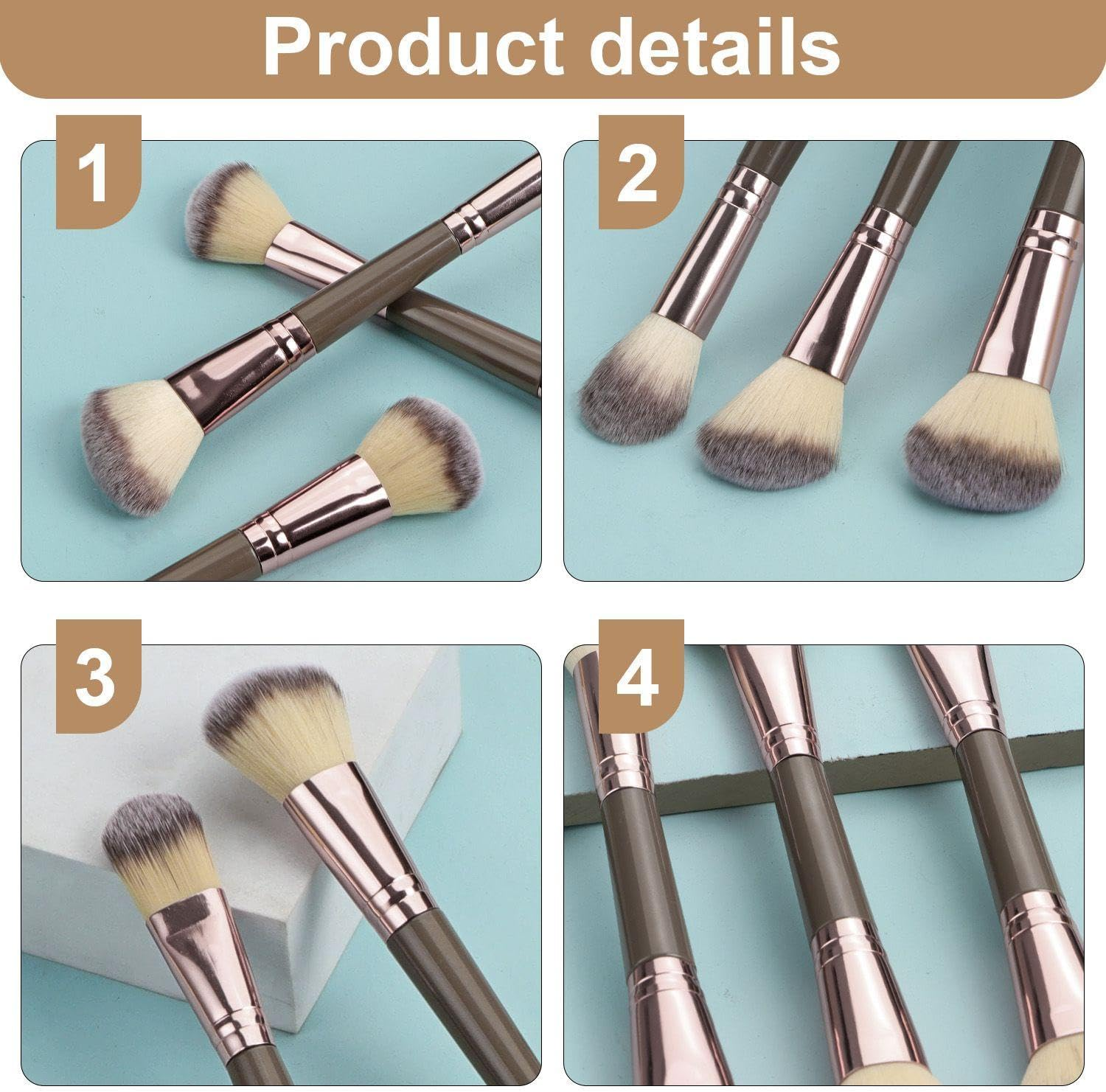 3 Double Headed Loose Powder Brushes, Soft Repair Brushes, Face Beauty Tools, Suitable for Blush, Liquid Foundation and High Gloss image number 1