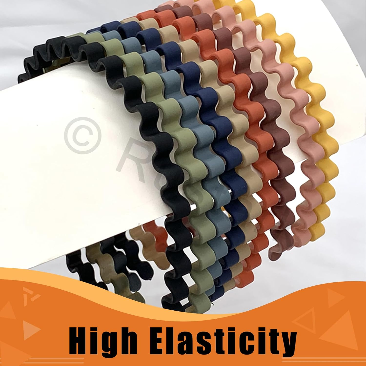 Rustark 12Pcs Colorful Plastic Wavy Hairbands Assortment Kit with 12Pcs Hair Ties, Spring Wavy Hair Hoop Skinny Plastic Headbands with Teeth Fashion Hairbands for Women Non Slip image number 1