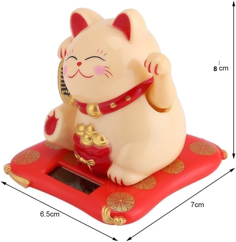 Solar Powered Lucky Cat, Lucky Cat Ornament, Fortune Cat Happy Cat Waving Arm White Wealth Welcoming Cat Solar Powered Cute Lucky Cat with Waving Arm for Home Office Car(Golden)