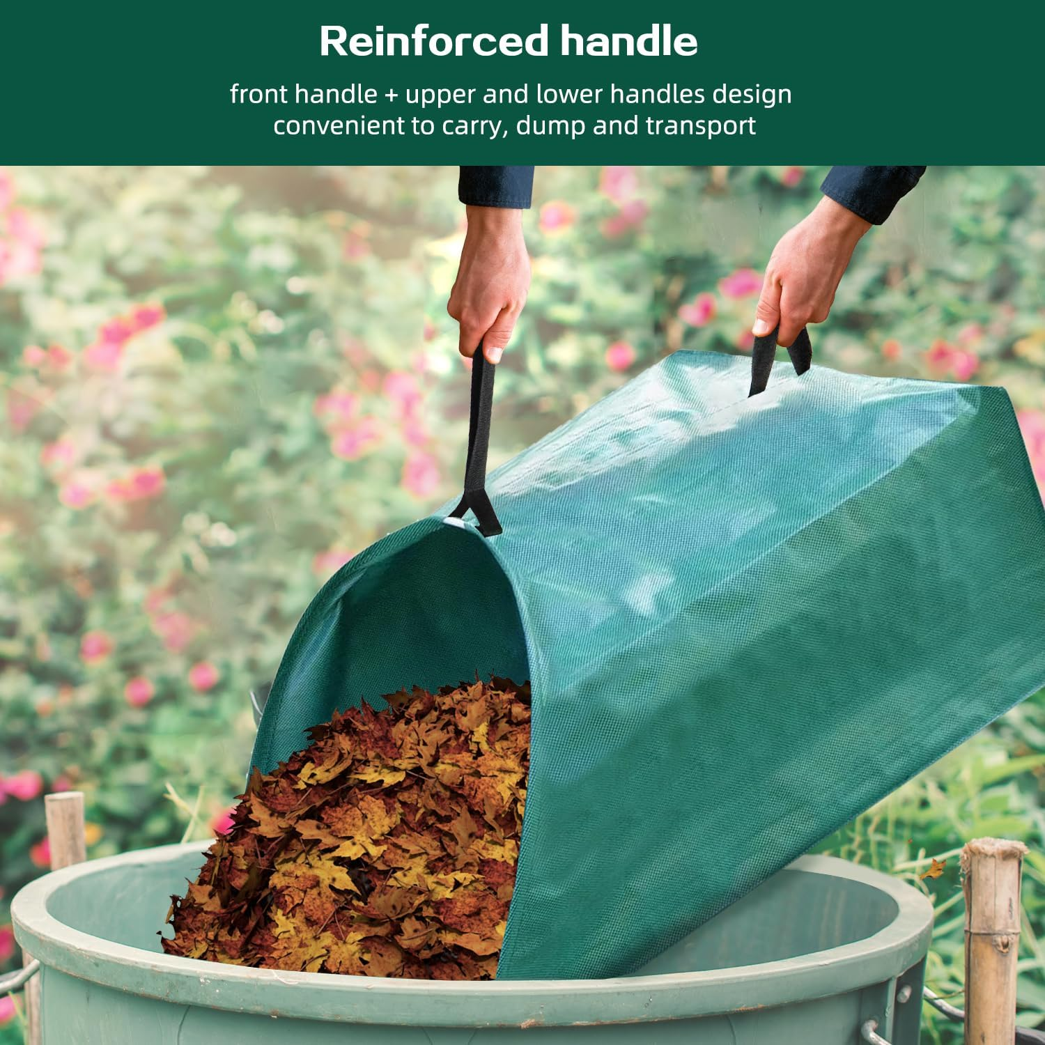 Dustpan Type Garden Waste Bag 200L X 2 Reusable Leaf Collector Heavy Duty Garden Sack Leaf Bag with Handles (Dustpan 200L) image number 2