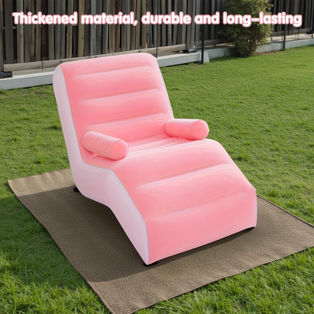 AIMALL S-Shaped Inflatable Recliner Sofa Chair for Adults, Pink Flocking PVC Blow up Lounger for Home, Office, Nap, Relaxation, 33.46In X 55.11In X 31.49In image number 3
