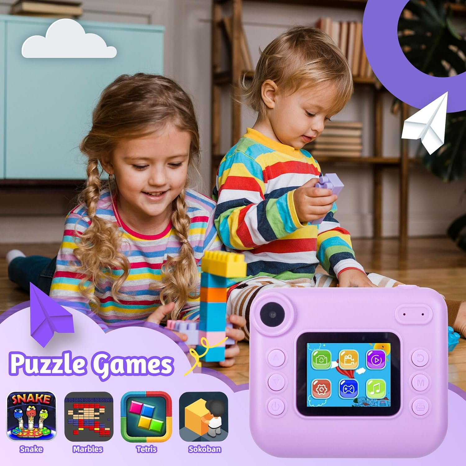 Lenoxx Kids 48MP Instant Print Camera with Dual Front & Rear Lenses, 1080P HD Video Recording, Instant Photo Printing with Paper, 2.0" HD Screen, Flash LED, Fun Effects &ndash; Purple image number 6