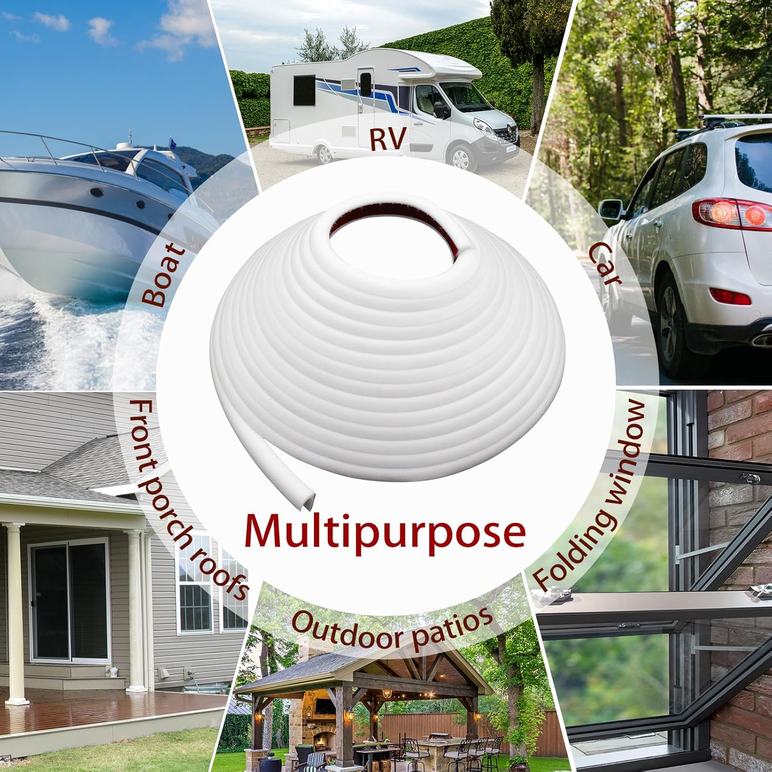 RV Rain Gutters 10 Meters Long Rubber Drip Strip PVC Rain Strip J-Shaped Roof Rain Diversion Self Sealing Tape Suitable for Car Doors Caravans (White) image number 1
