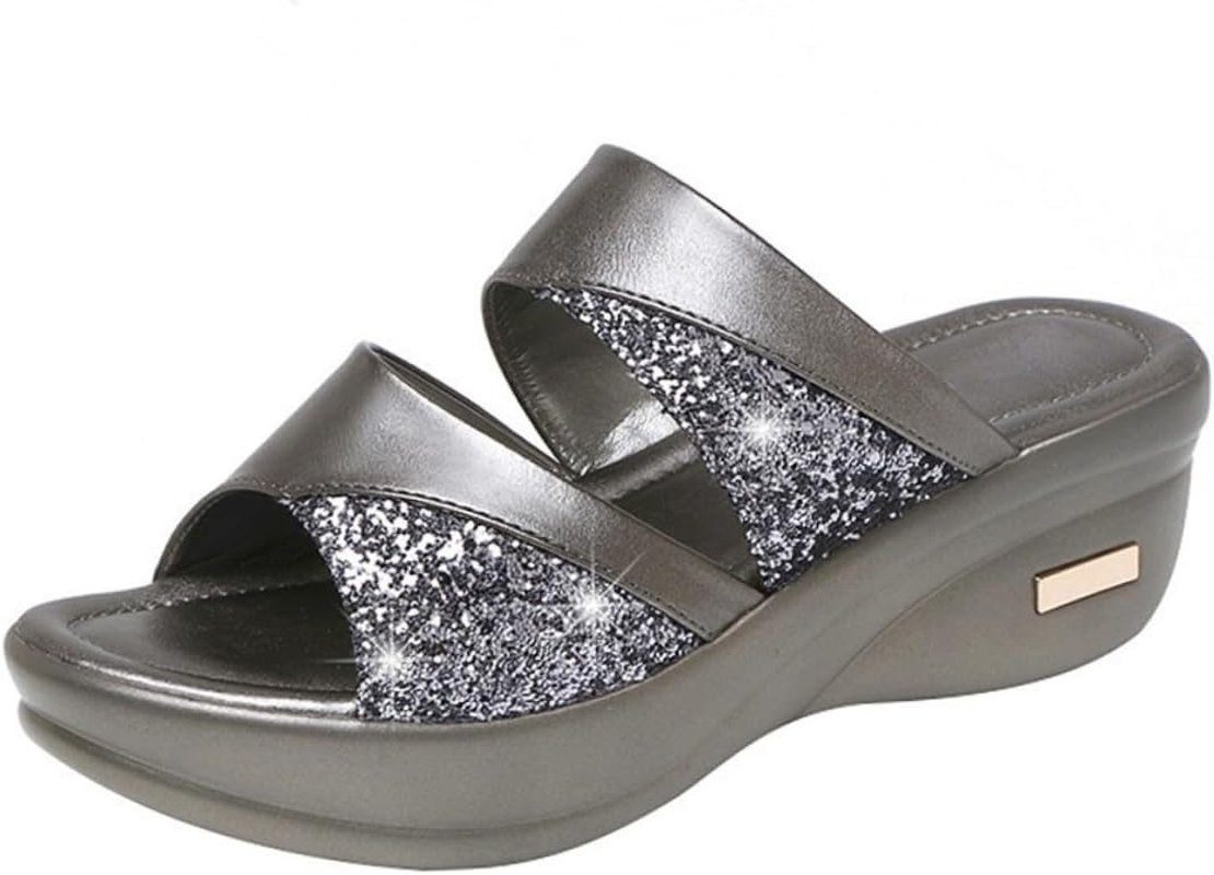 Minkissy Thick Wedge Sole Women Slippers Summer Casual Fish Mouth Sandals for Outdoor Beach Wear Stylish Grey Mom Shoes with Easy