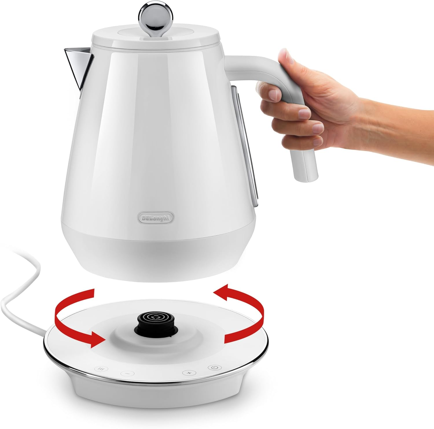 De'Longhi Eclettica Specialtea Kettle KBY2011.W, 9 Adjustable Temperatures, 30 Minute Keep Warm Function, Live Digital Display, Rapid Boiling, Stainless Steel, 2200W, White image number 5