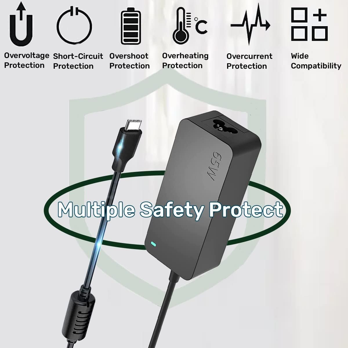 USB C 65W 45W Laptop Charger Adapter for Lenovo Thinkpad T480 T490 T495 T580 T590 L380 L390 L480 L580 E480 E580 E590 X280 X380;Yoga C740 C930 C940, E485 E585 E595;HP DELL ASUS Type C Power Adapter image number 5