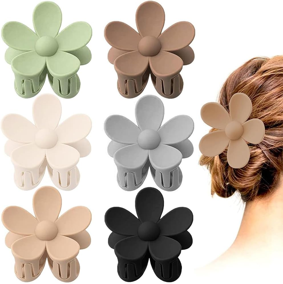ZSPERKLA Pack of 6 Flower Hair Clips, Acrylic Hair Clips, Large Claw Hair Clips, Non-Slip Matte, Fashion Hair Styling Accessories for Women and Girls