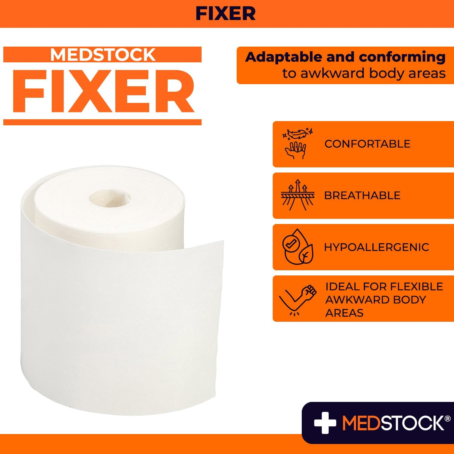 MEDSTOCK Non-Woven Fabric, White Fixer Roll, 10CM X 10M, 1 Roll, Wound Care, Adhesive Dressing Tape, Medical Device Securer, Flexible and Soft, Stable and Dependable, Increases Patient Comfort image number 1